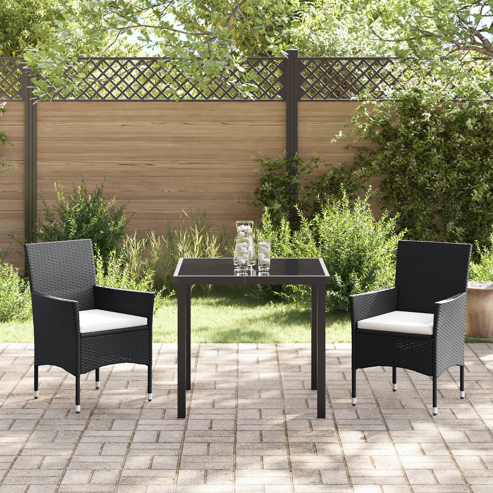 vidaXL 2-teiliges Garten Essstuhl Set Schwarz Poly Rattan