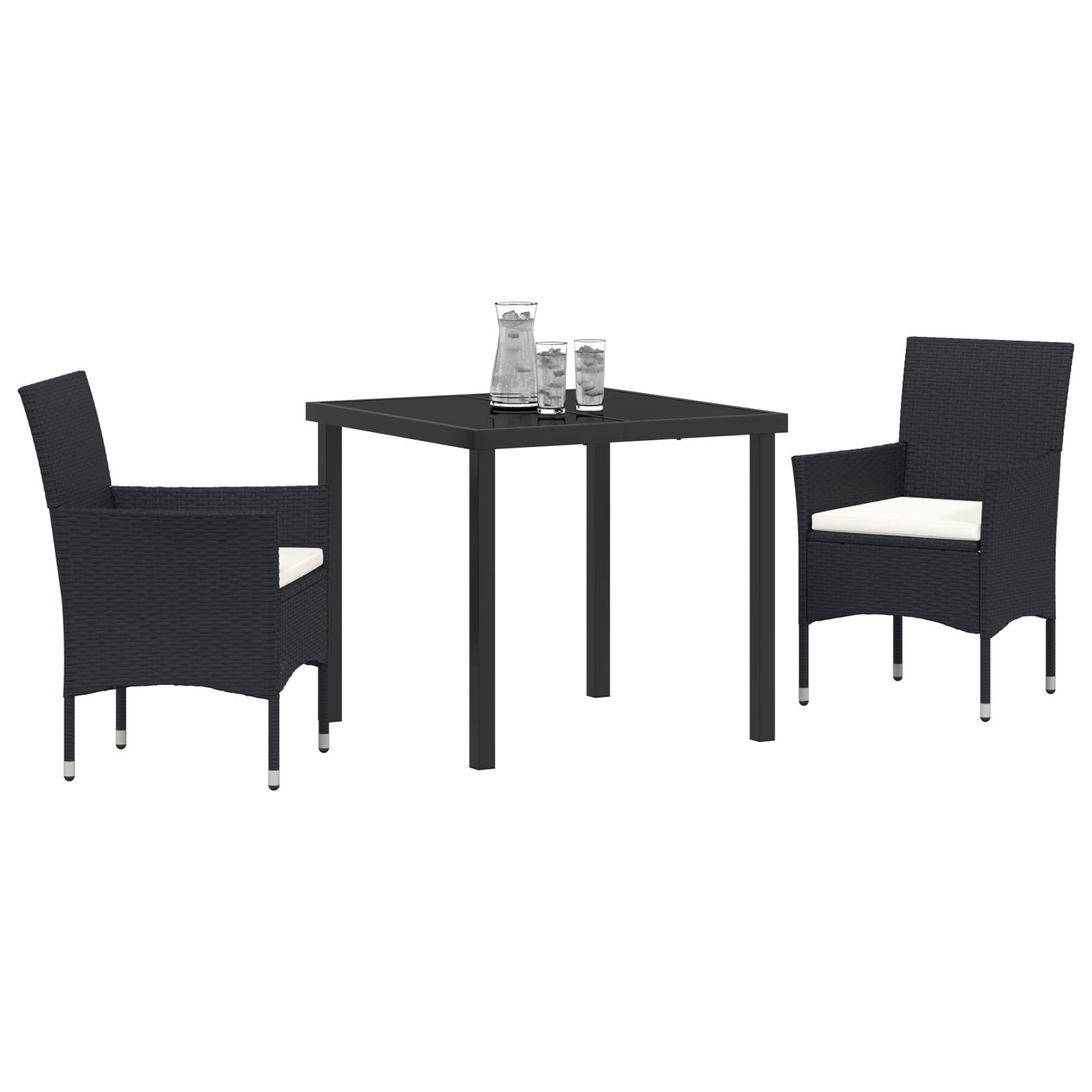 vidaXL 2-teiliges Garten Essstuhl Set Schwarz Poly Rattan