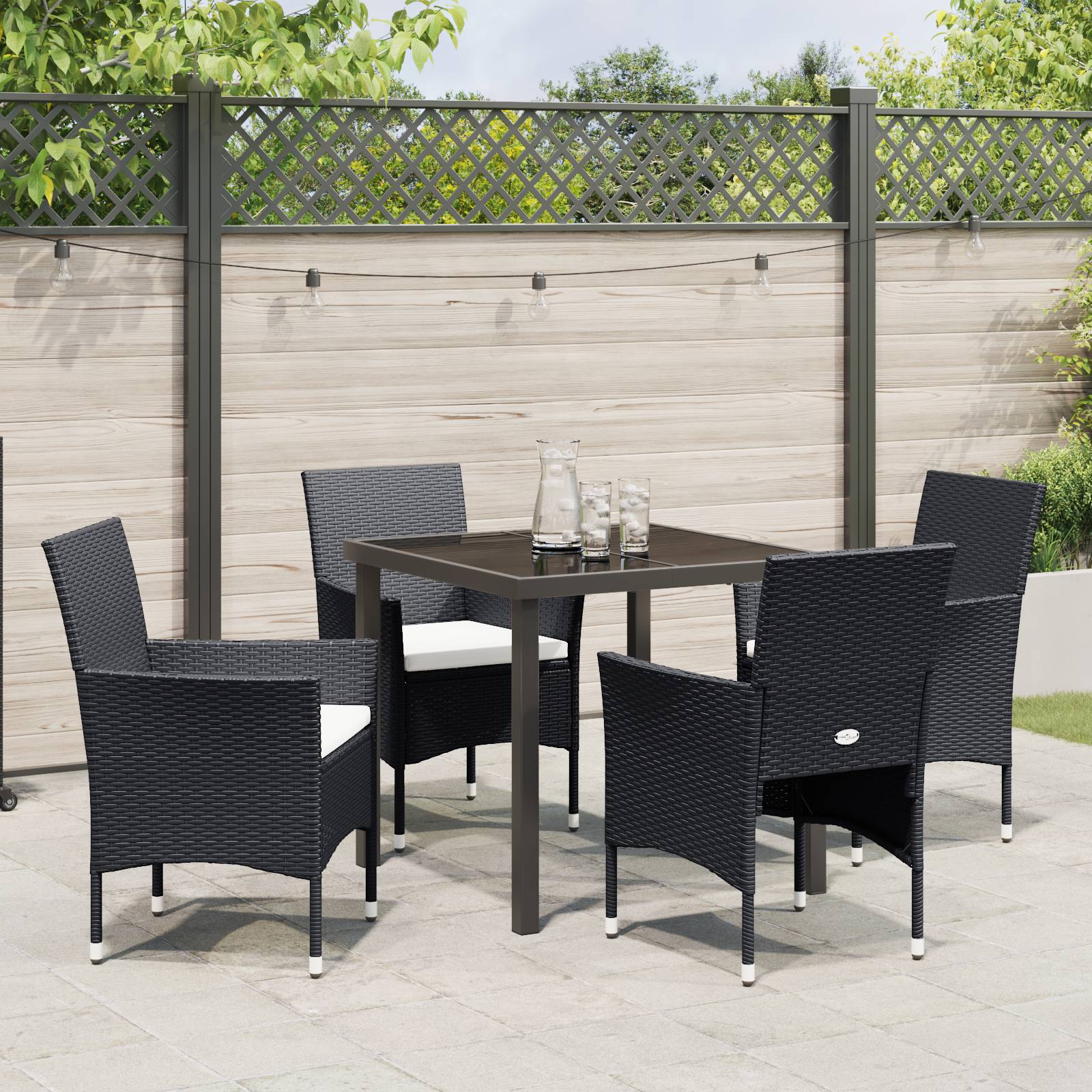 vidaXL 5-teiliges Garten-Essset aus schwarzem Poly-Rattan