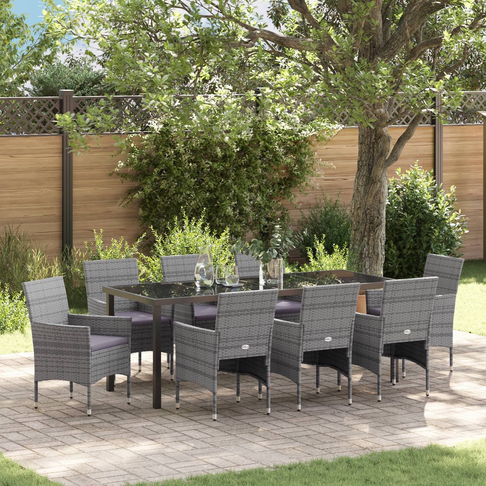 vidaXL 9-teiliges Garten-Essset Grau Poly-Rattan