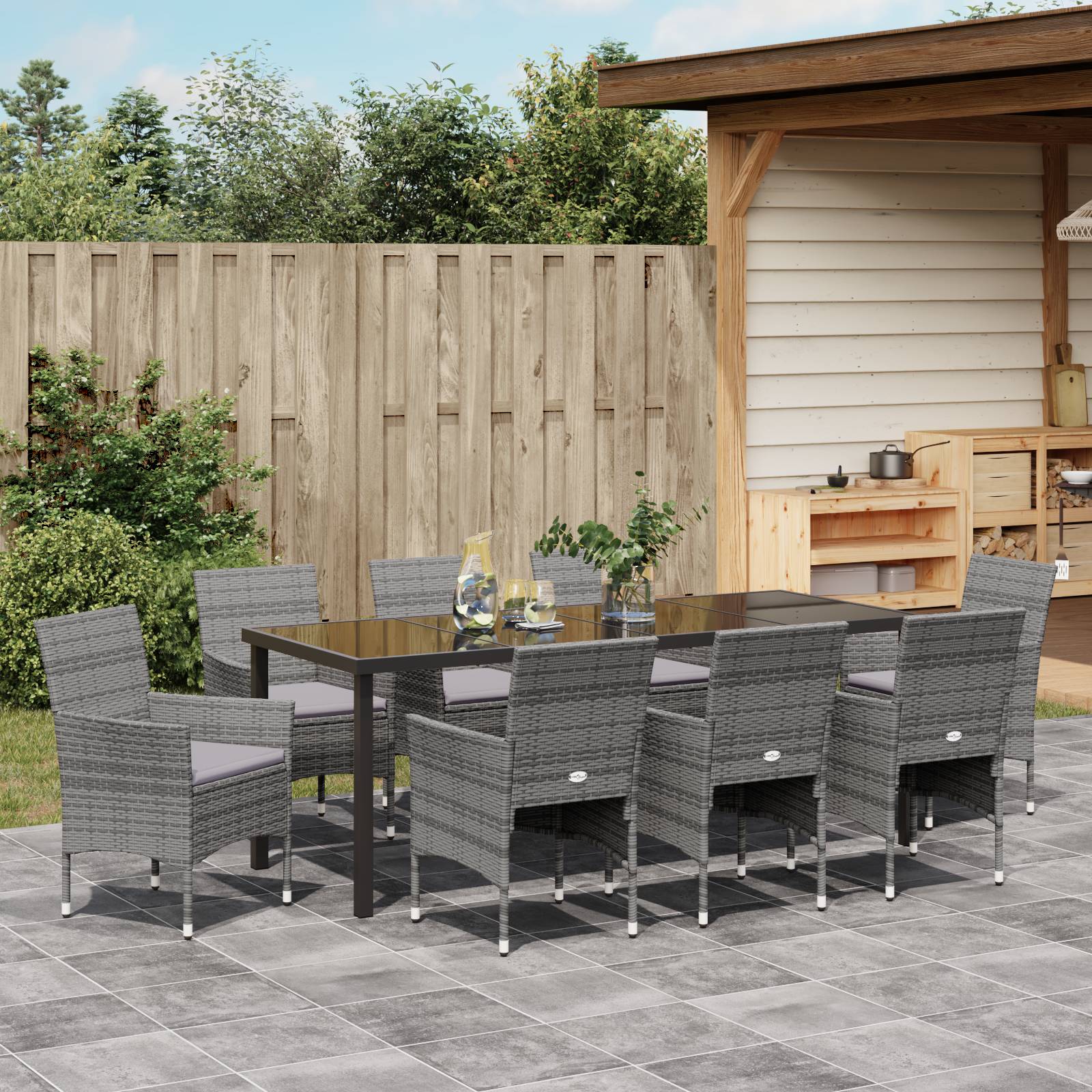 vidaXL 9-teiliges Garten-Essset Grau Poly-Rattan