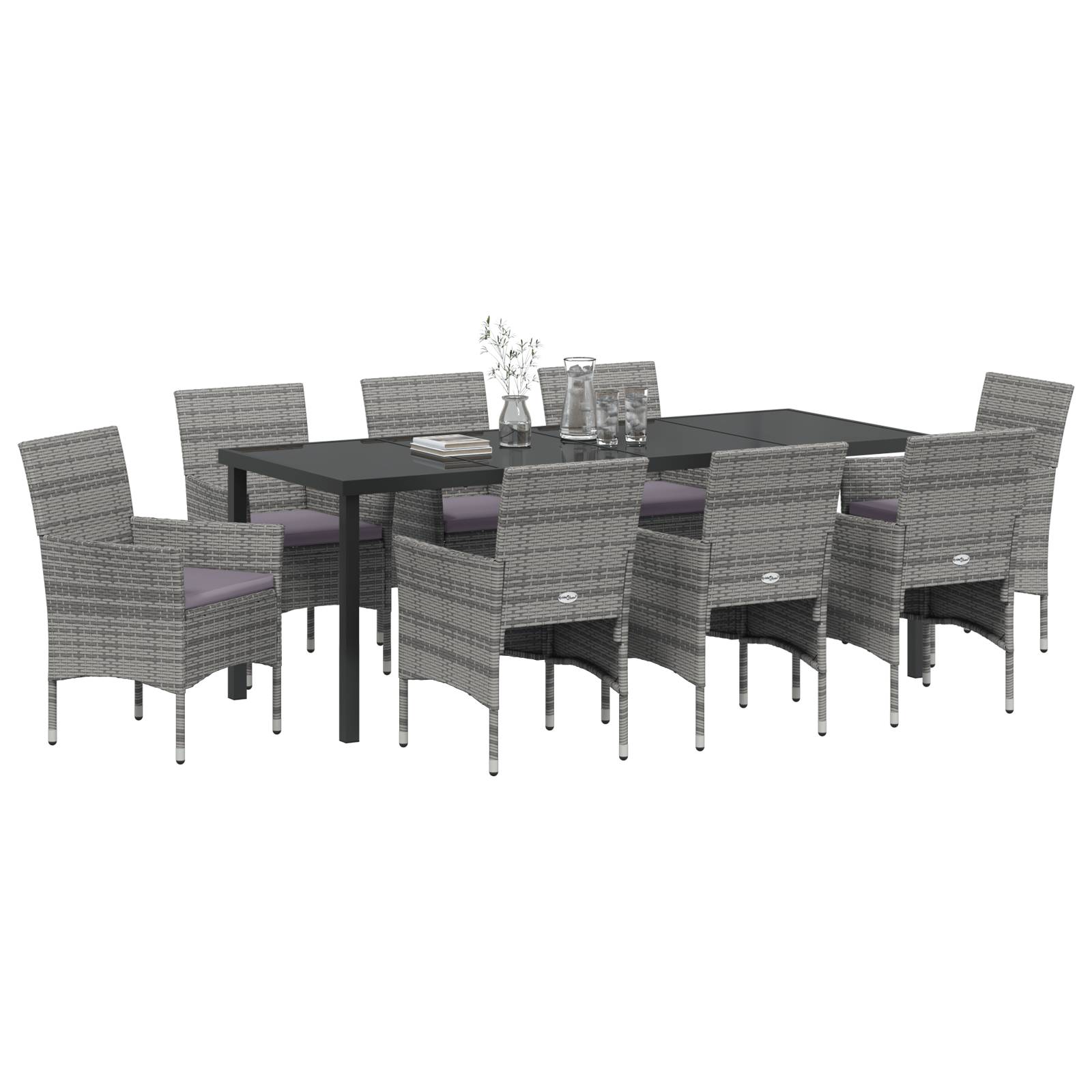 vidaXL 9-teiliges Garten-Essset Grau Poly-Rattan