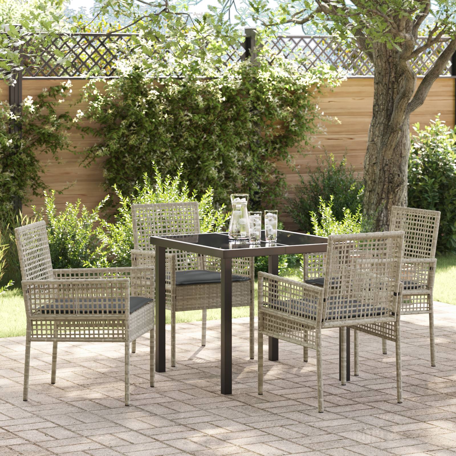 vidaXL 5-teilige Garten Essgruppe mit Kissen Hellgrau Poly Rattan