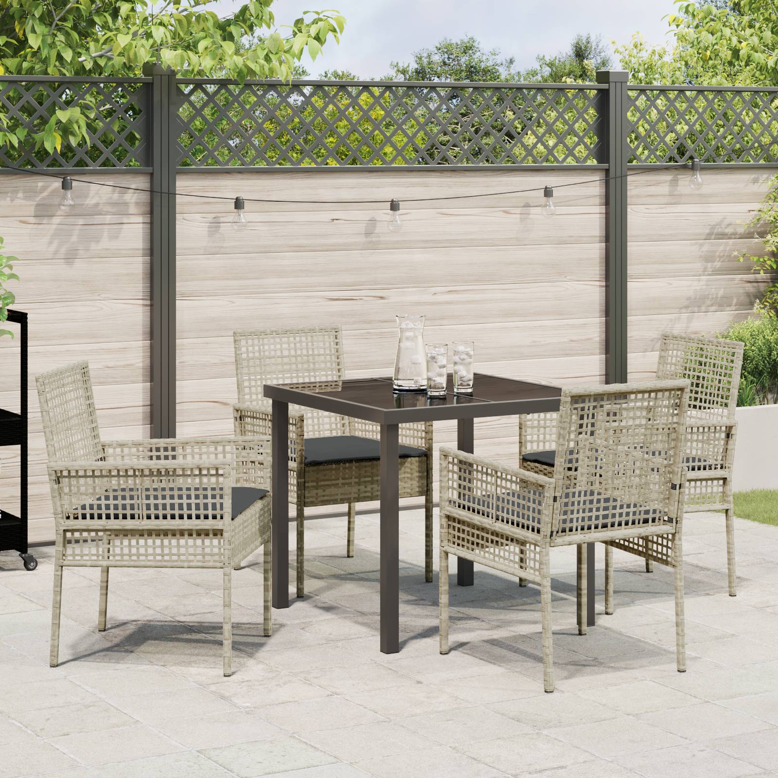 vidaXL 5-teilige Garten Essgruppe mit Kissen Hellgrau Poly Rattan