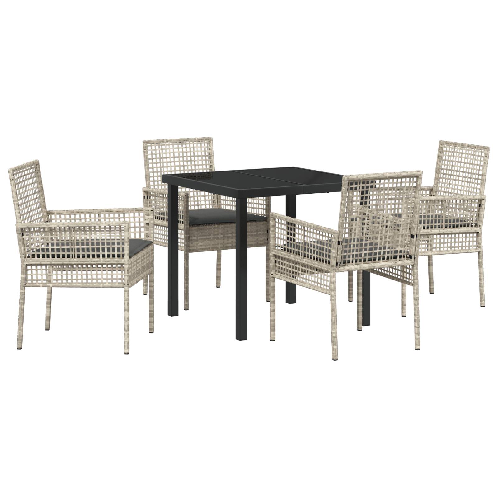 vidaXL 5-teilige Garten Essgruppe mit Kissen Hellgrau Poly Rattan