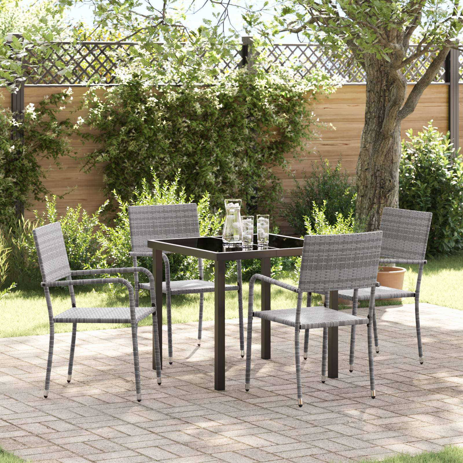 vidaXL 5-teiliges Garten Essset Grau Poly Rattan