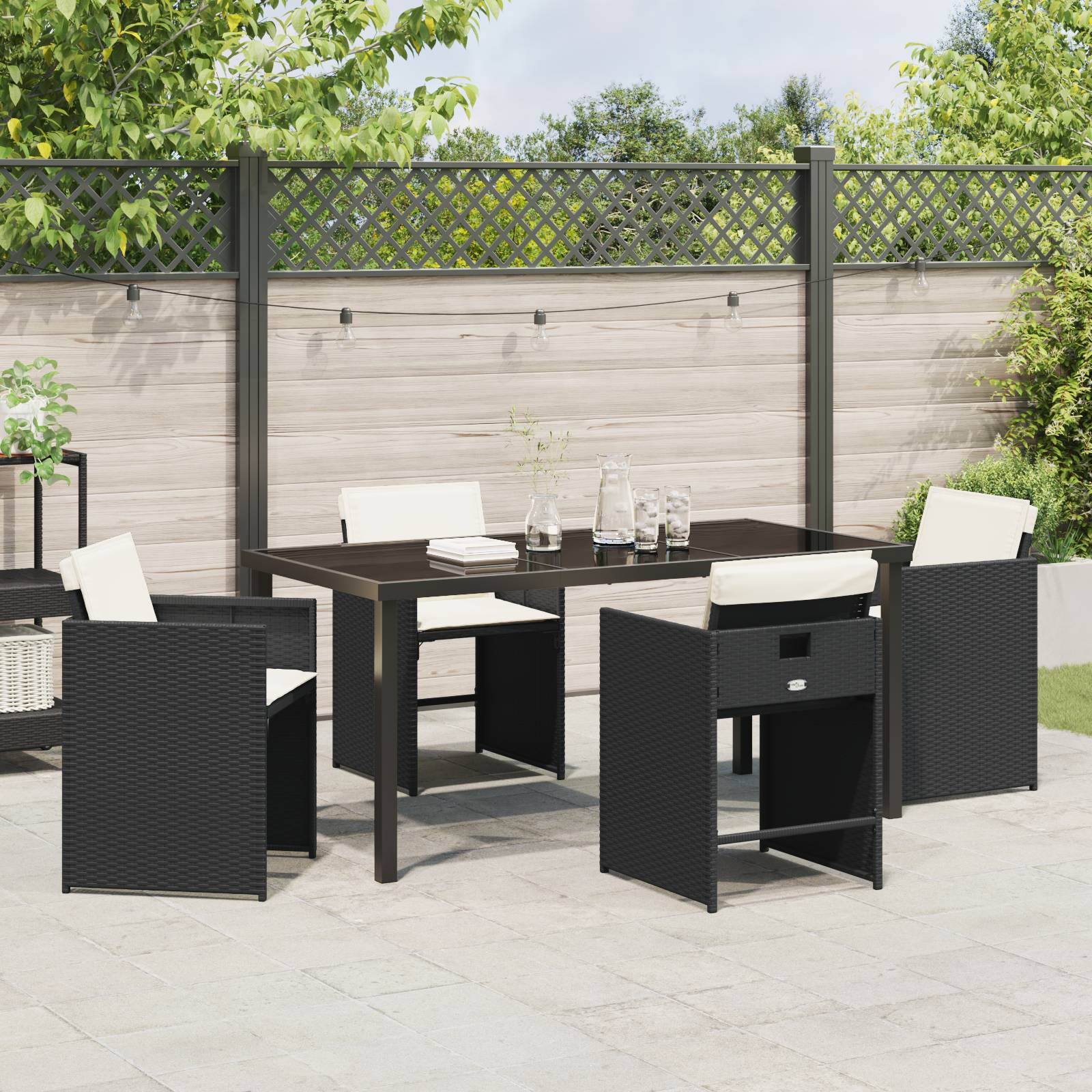 vidaXL 5-teilige Garten-Dining-Set mit Kissen Schwarz Poly-Rattan