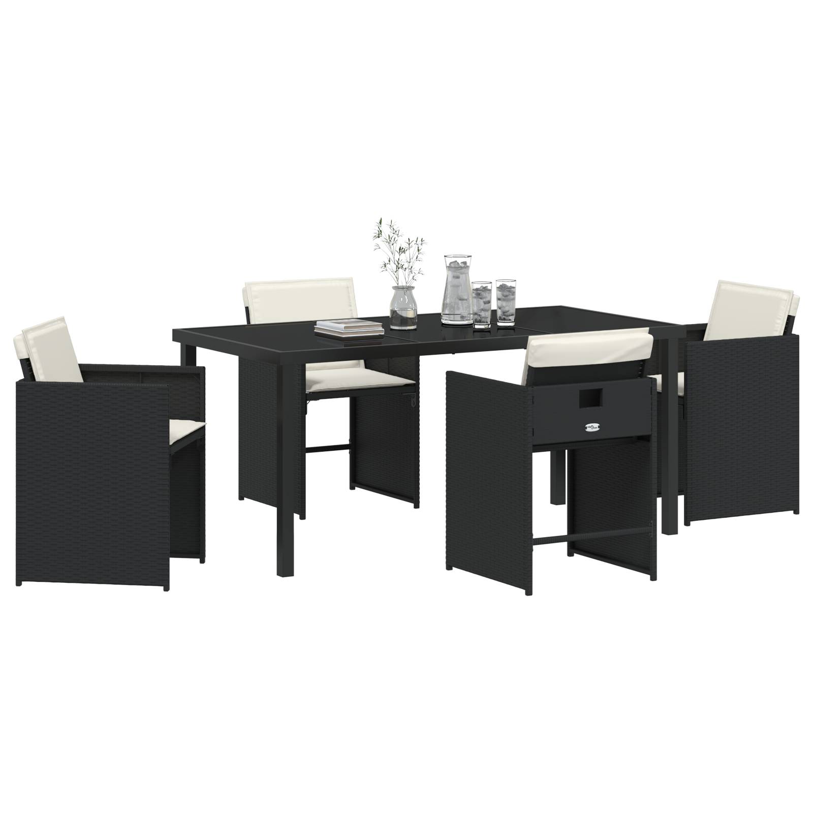vidaXL 5-teilige Garten-Dining-Set mit Kissen Schwarz Poly-Rattan