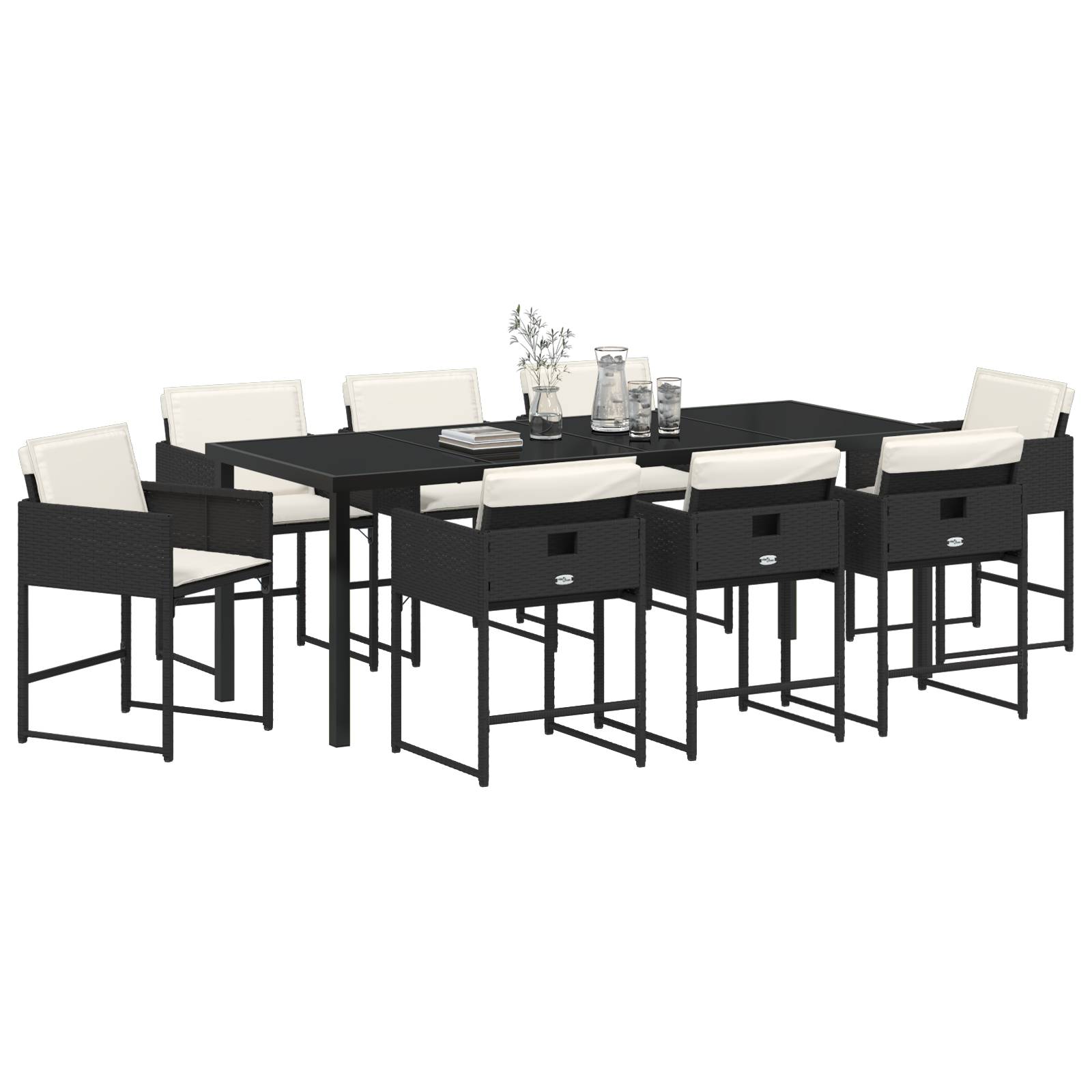 vidaXL 9-teiliges Garten-Essset mit Kissen - Schwarzes Poly-Rattan