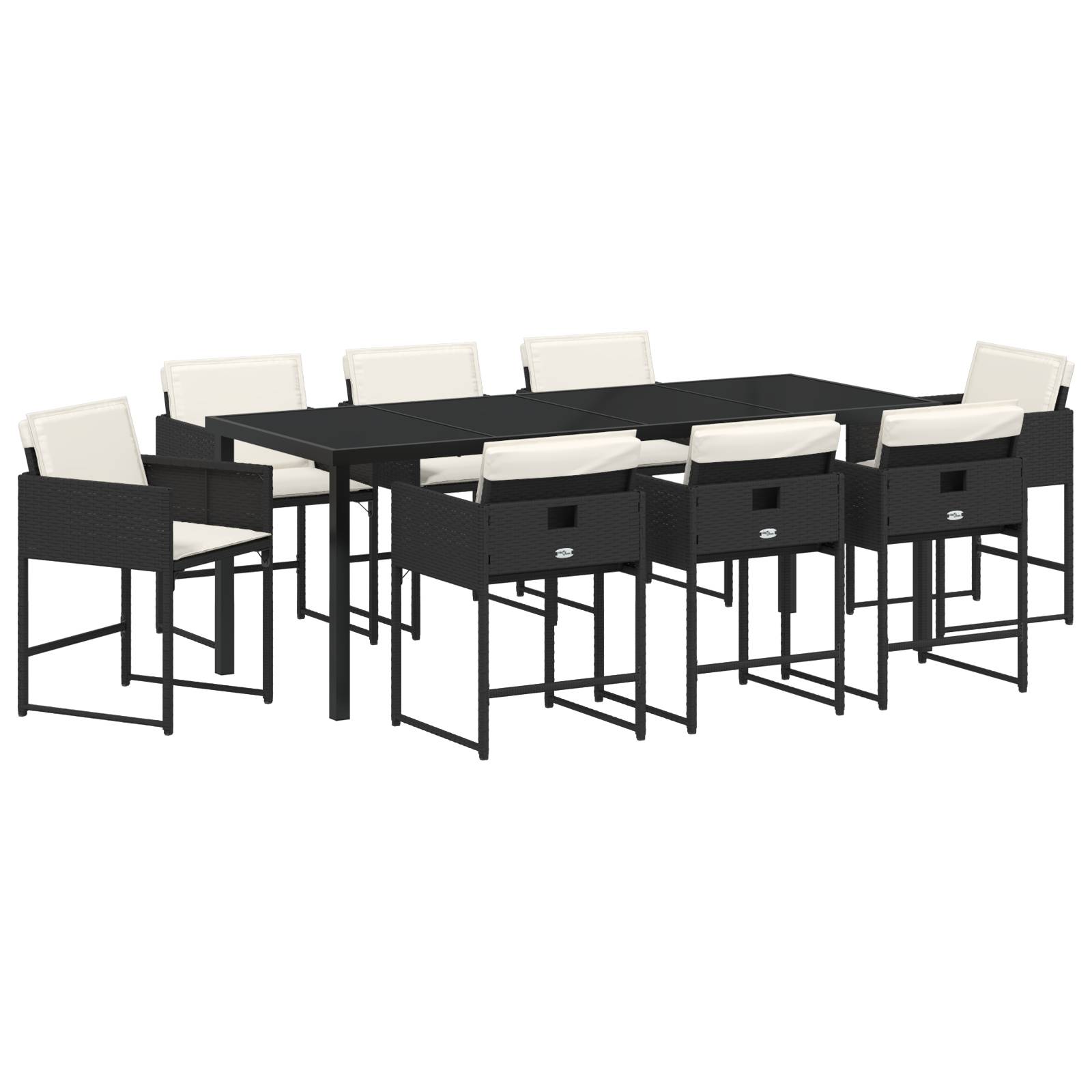 vidaXL 9-teiliges Garten-Essset mit Kissen - Schwarzes Poly-Rattan