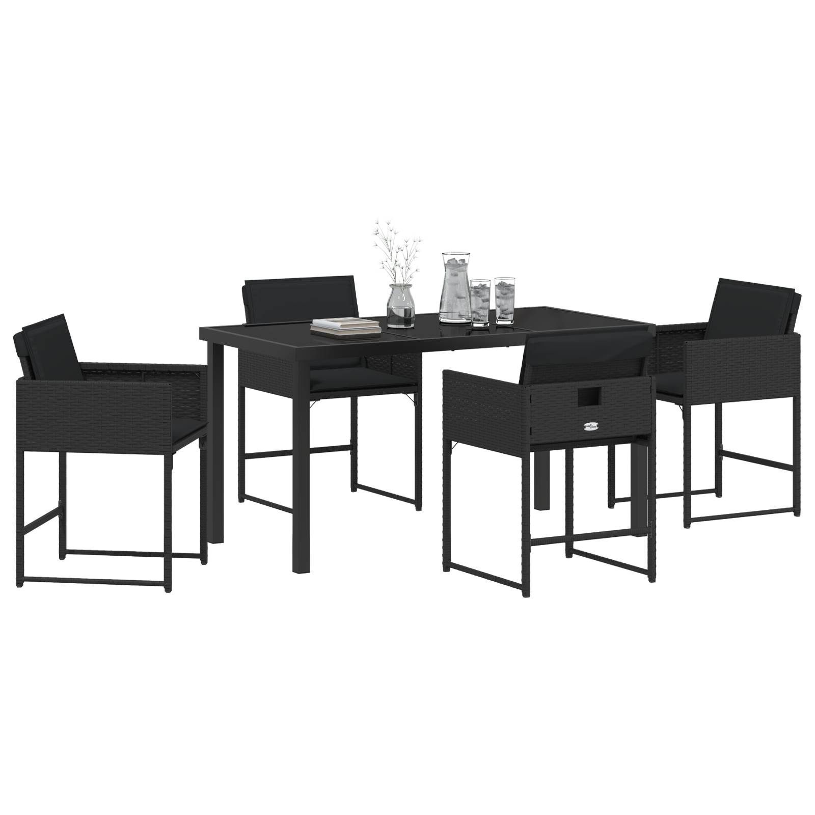 vidaXL 5-teilige Garten-Essgruppe mit Kissen Schwarz Poly Rattan