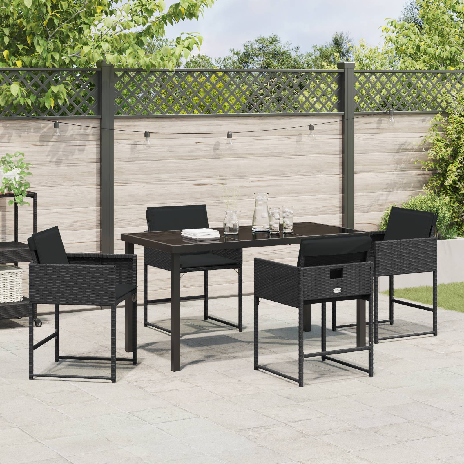 vidaXL 5-teilige Garten-Essgruppe mit Kissen Schwarz Poly Rattan