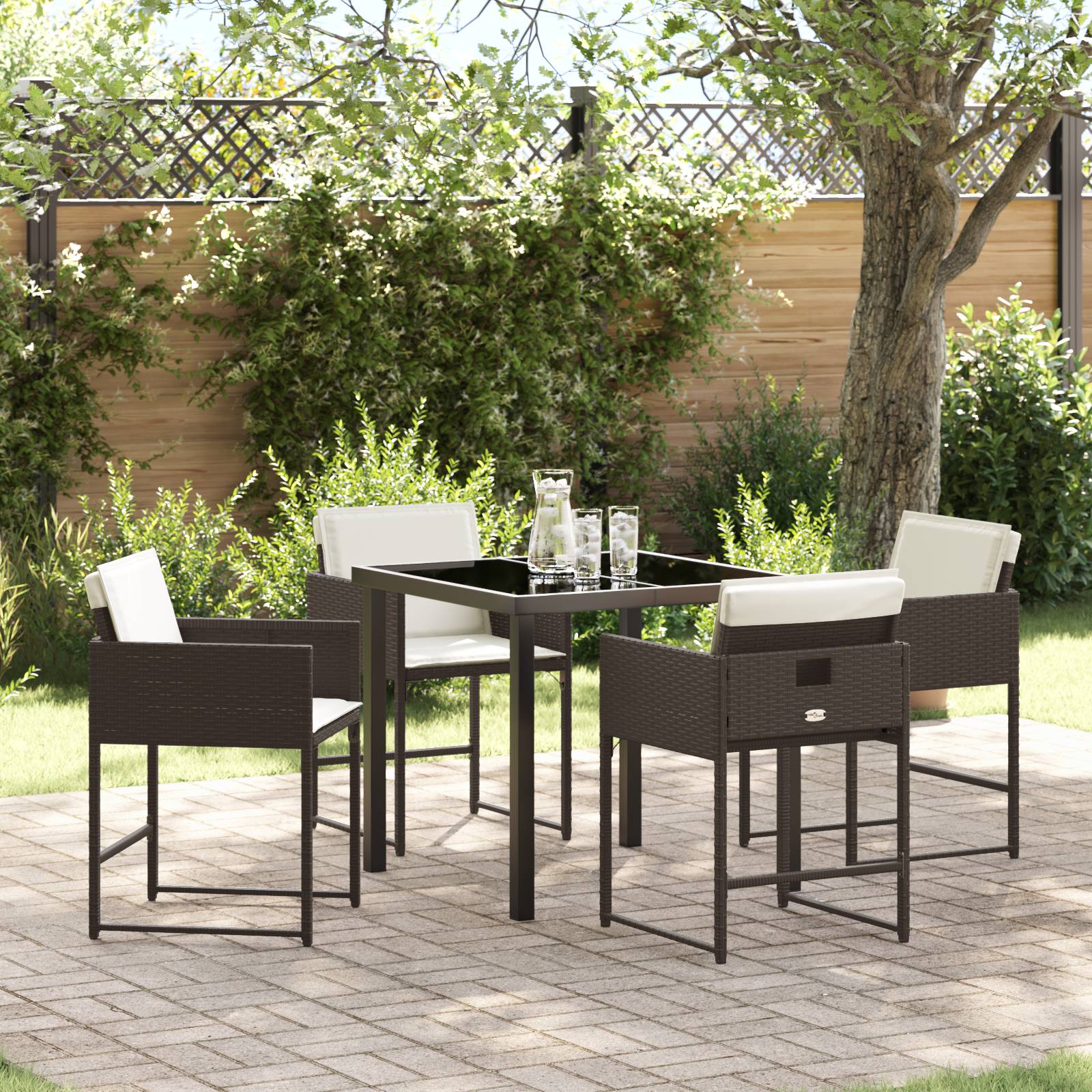 vidaXL 5-teiliges Garten-Esszimmer-Set mit Kissen aus braunem Poly-Rattan