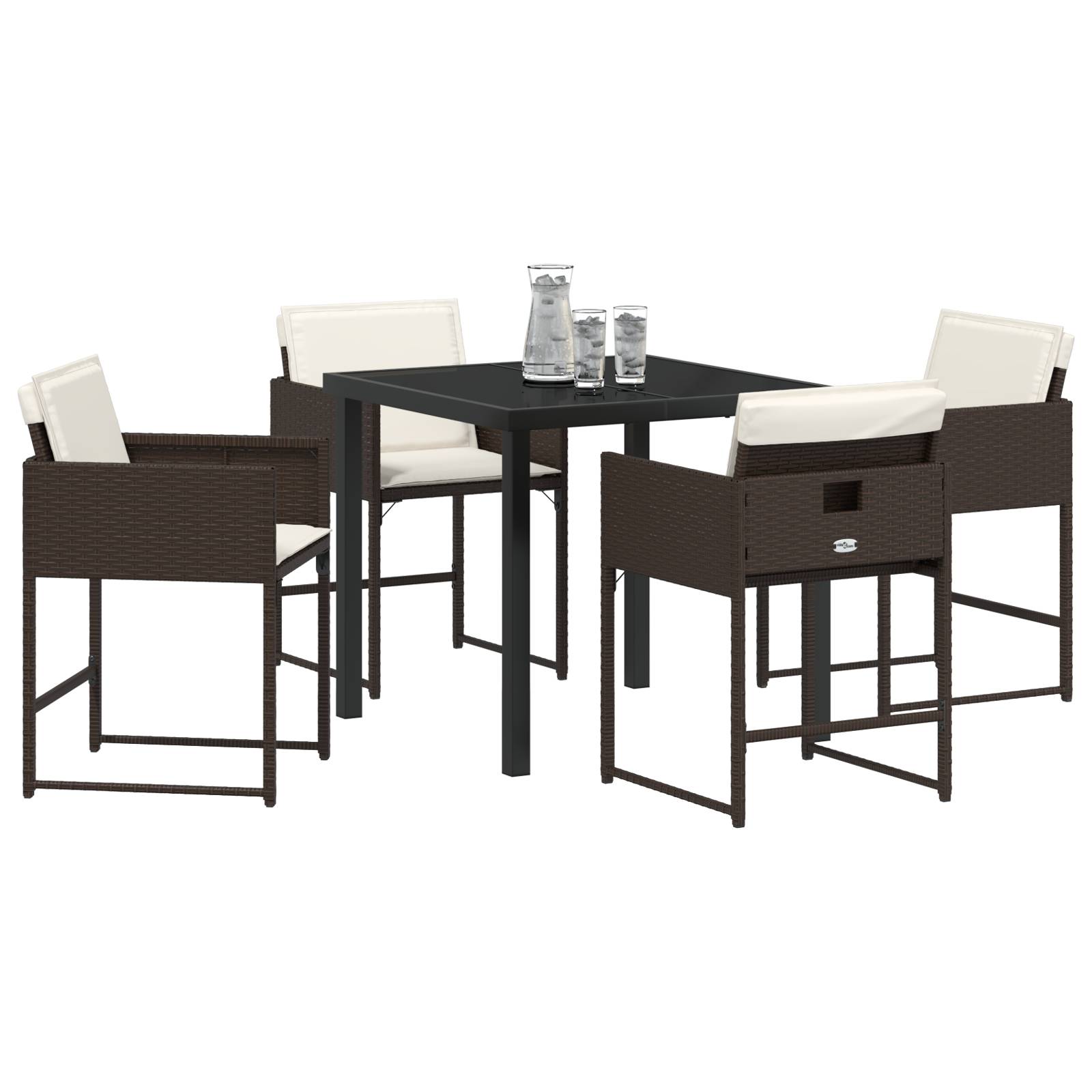 vidaXL 5-teiliges Garten-Esszimmer-Set mit Kissen aus braunem Poly-Rattan