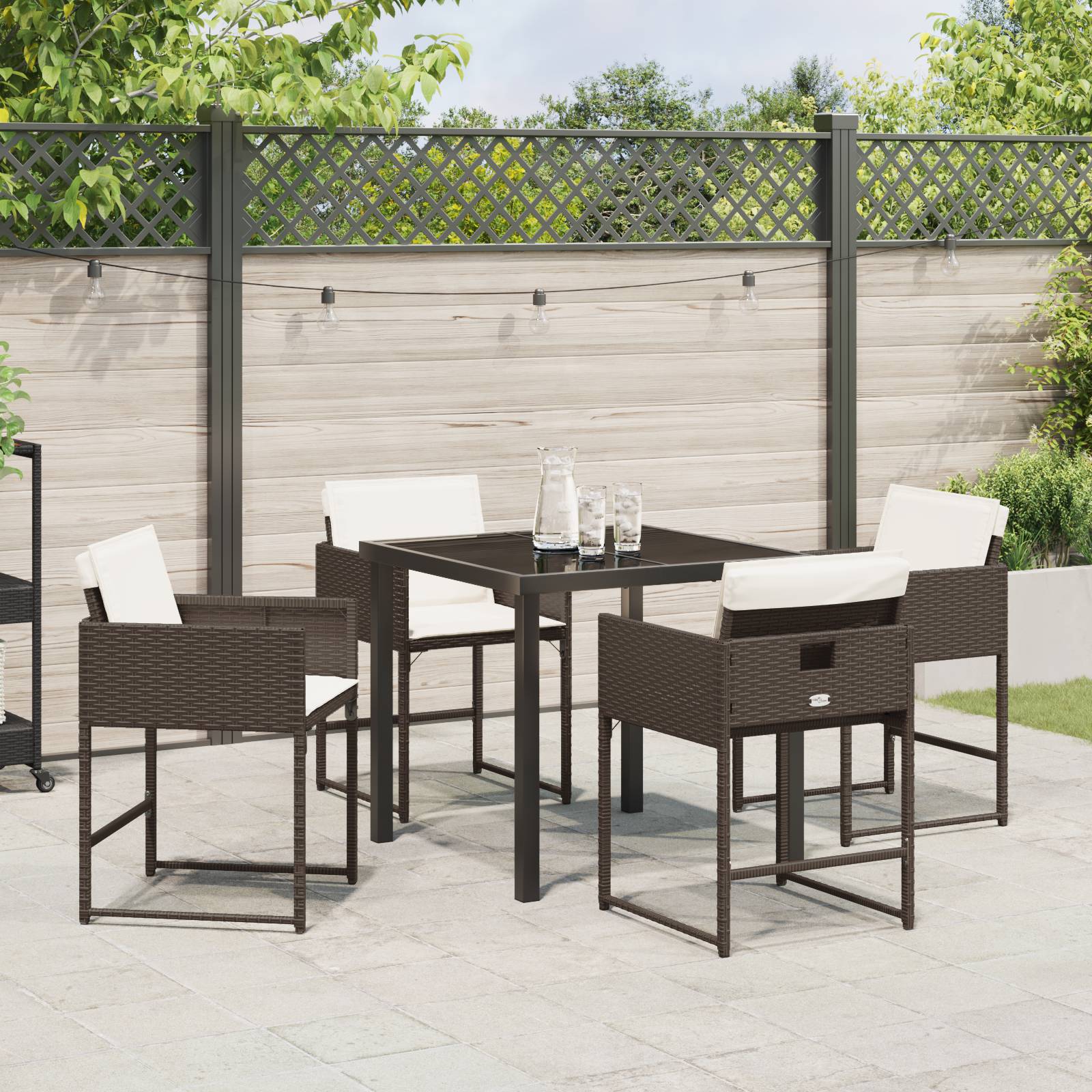 vidaXL 5-teiliges Garten-Esszimmer-Set mit Kissen aus braunem Poly-Rattan