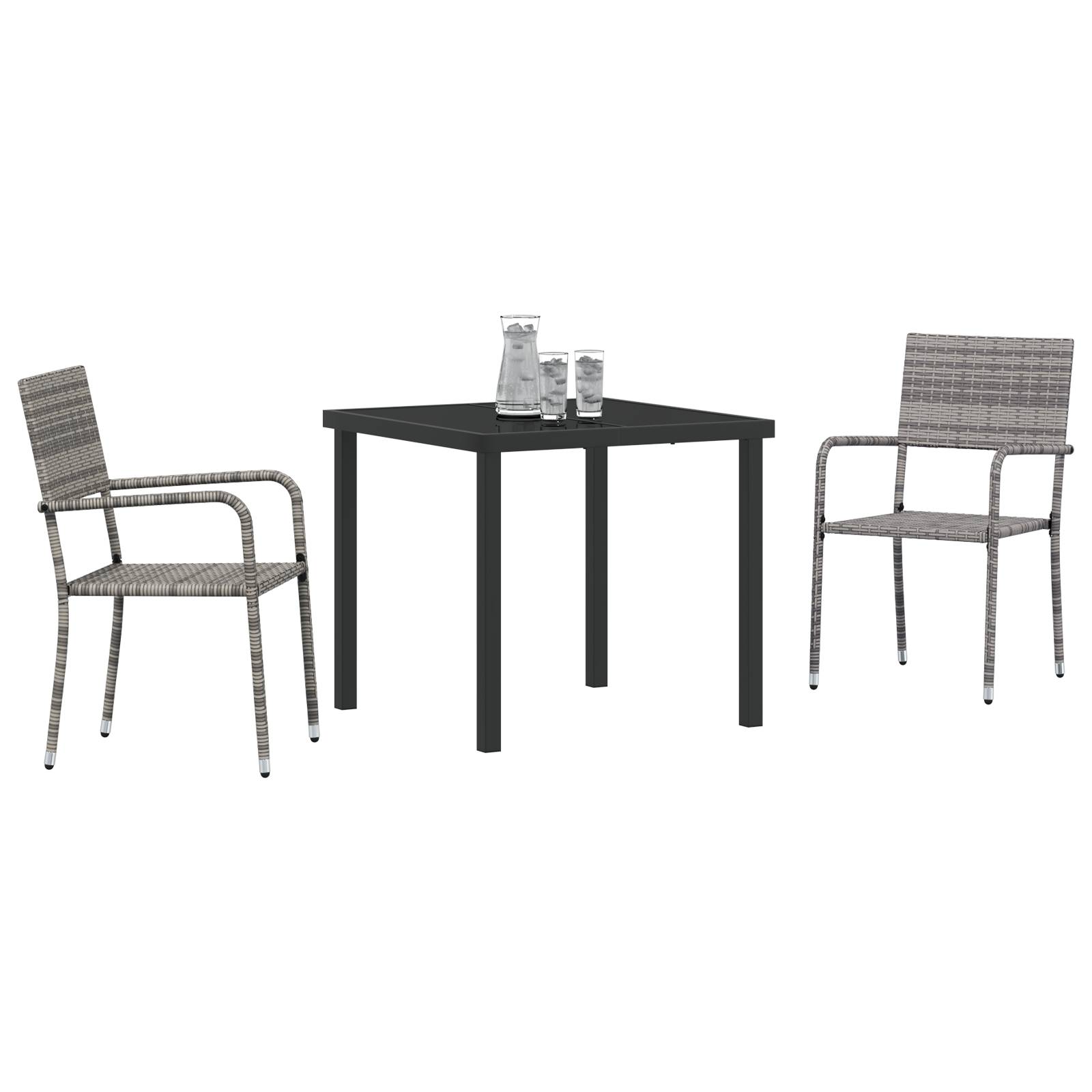 vidaXL 3-teiliges Garten-Essset Grau Poly-Rattan