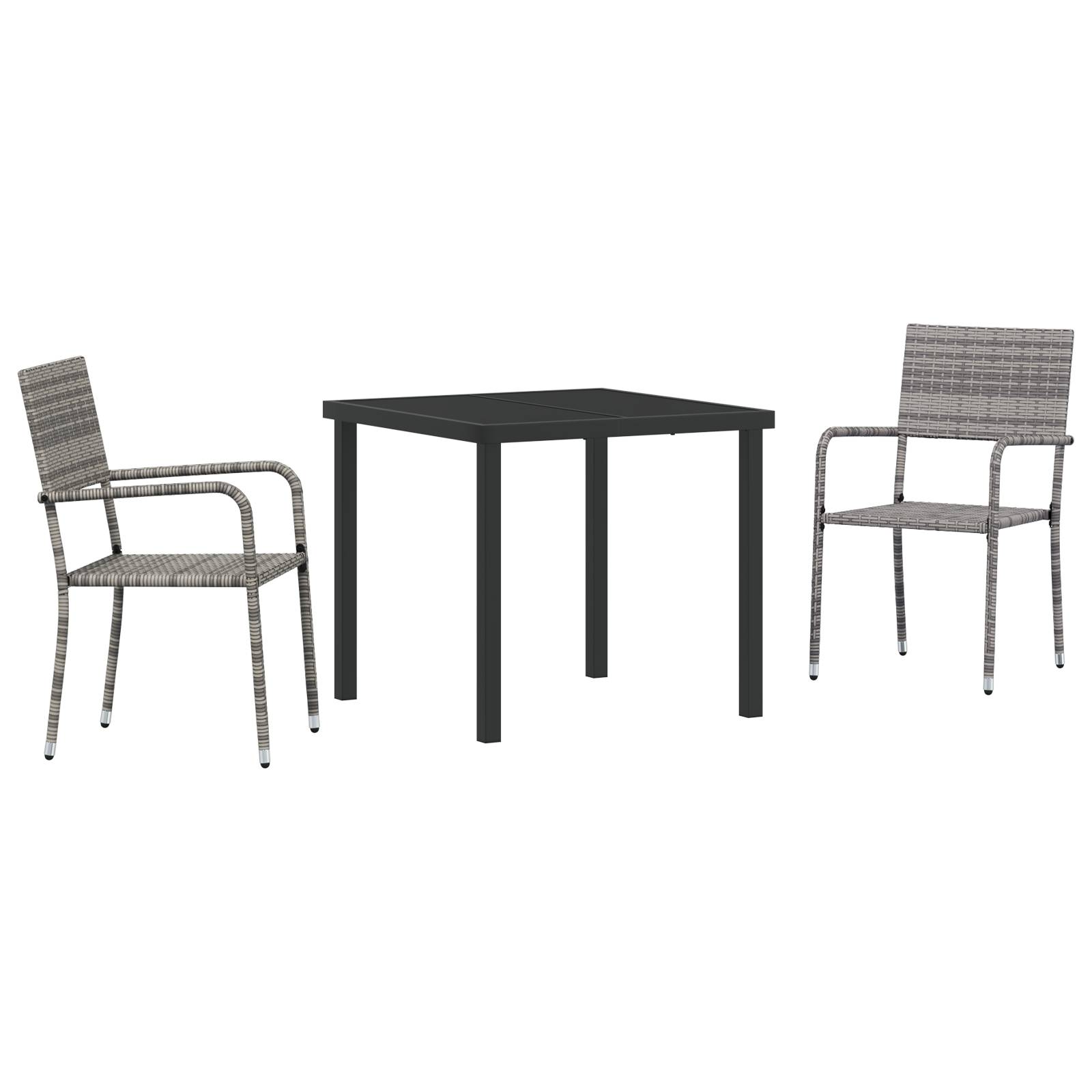 vidaXL 3-teiliges Garten-Essset Grau Poly-Rattan