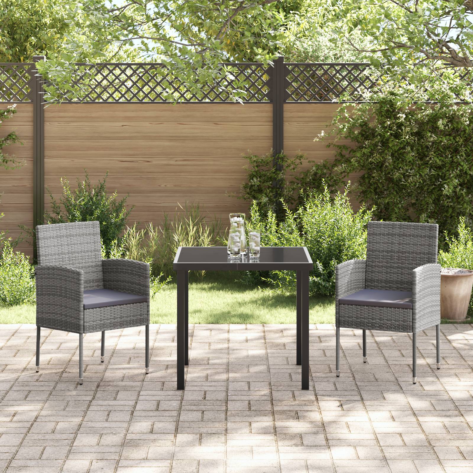 vidaXL 3-teiliges Garten-Ess-Set mit Kissen Grau Poly Rattan