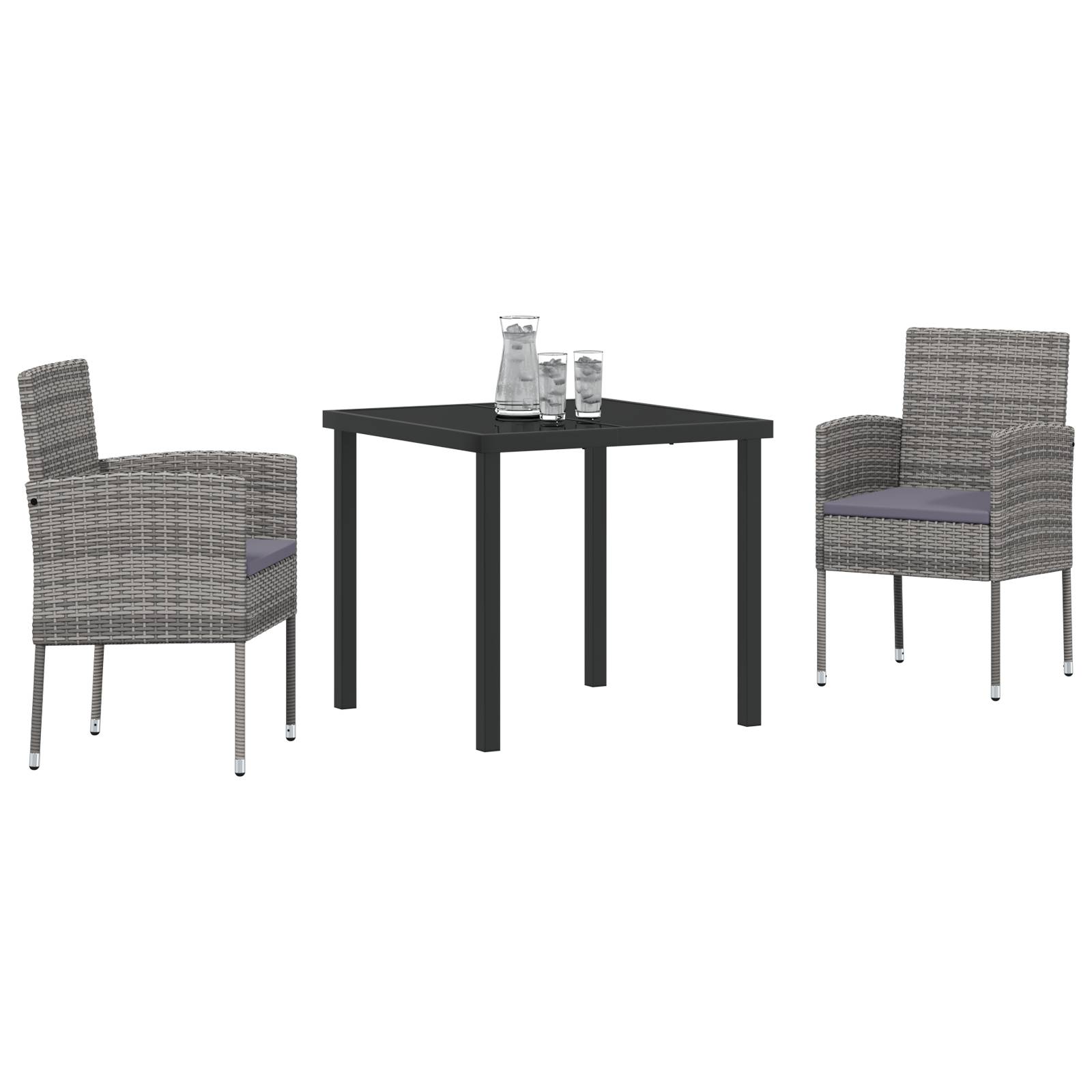 vidaXL 3-teiliges Garten-Ess-Set mit Kissen Grau Poly Rattan
