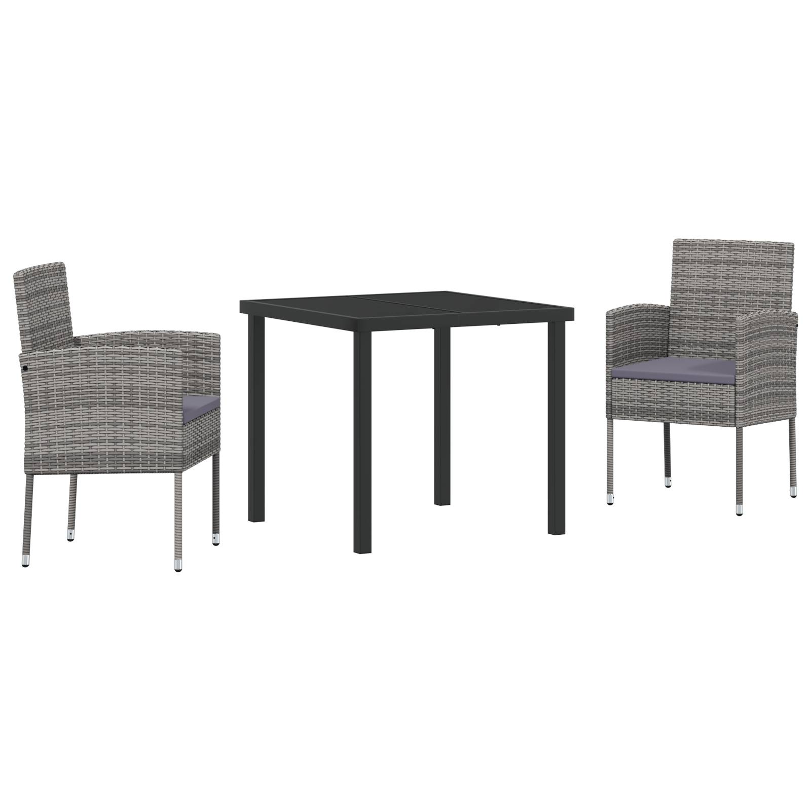 vidaXL 3-teiliges Garten-Ess-Set mit Kissen Grau Poly Rattan