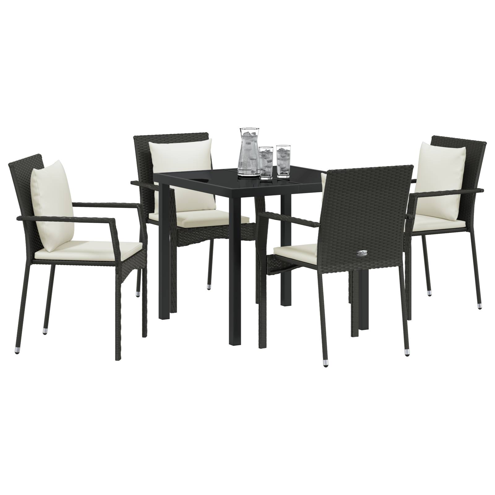vidaXL 5-teiliges Garten-Dining-Set mit Kissen - Schwarzes Poly-Rattan