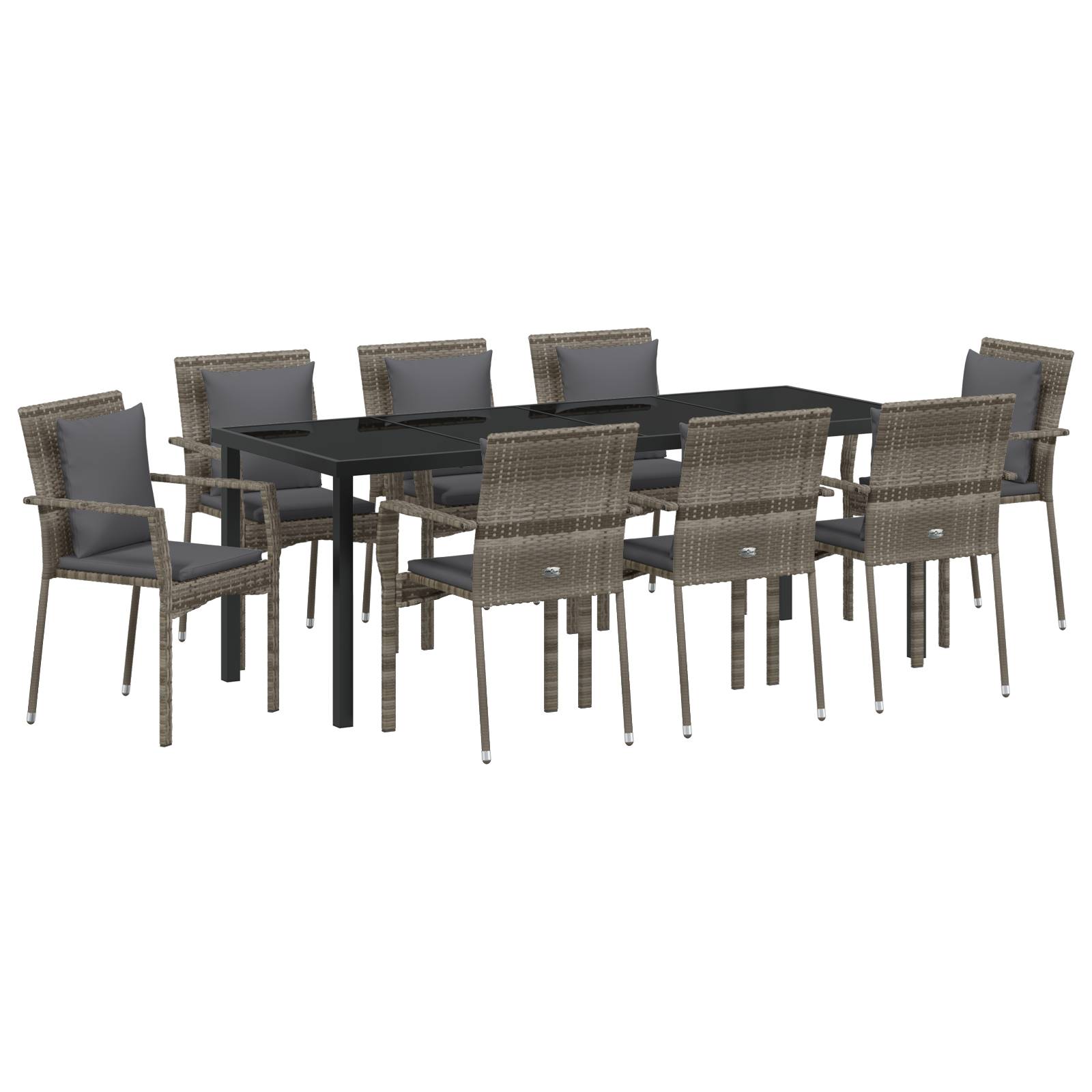 vidaXL 9-teiliges Gartenset mit Kissen graues Poly-Rattan