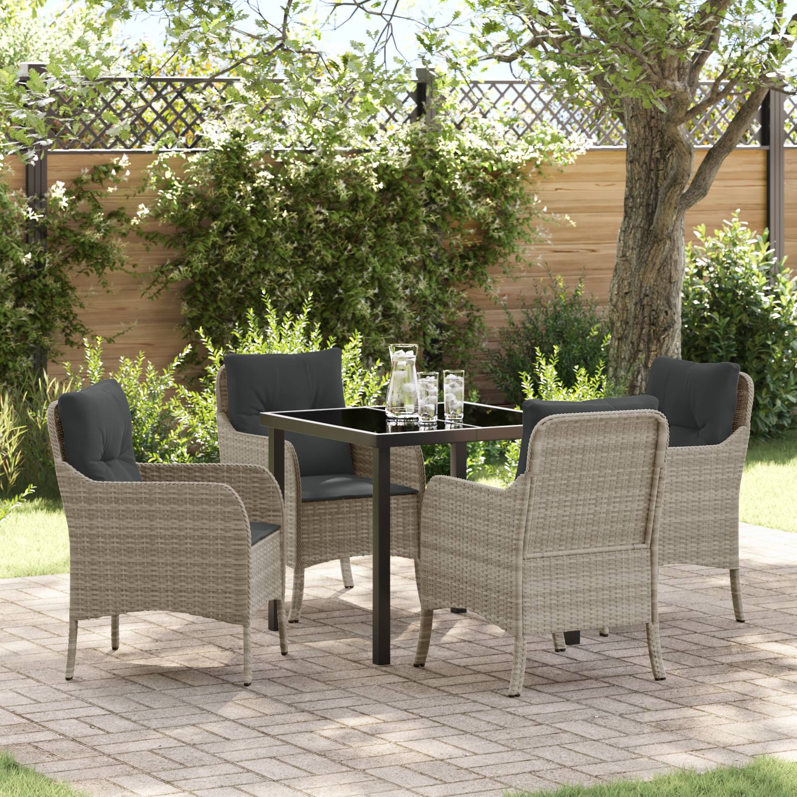 vidaXL 5-teiliges Garten-Ess-Set mit Kissen Hellgrau Poly-Rattan