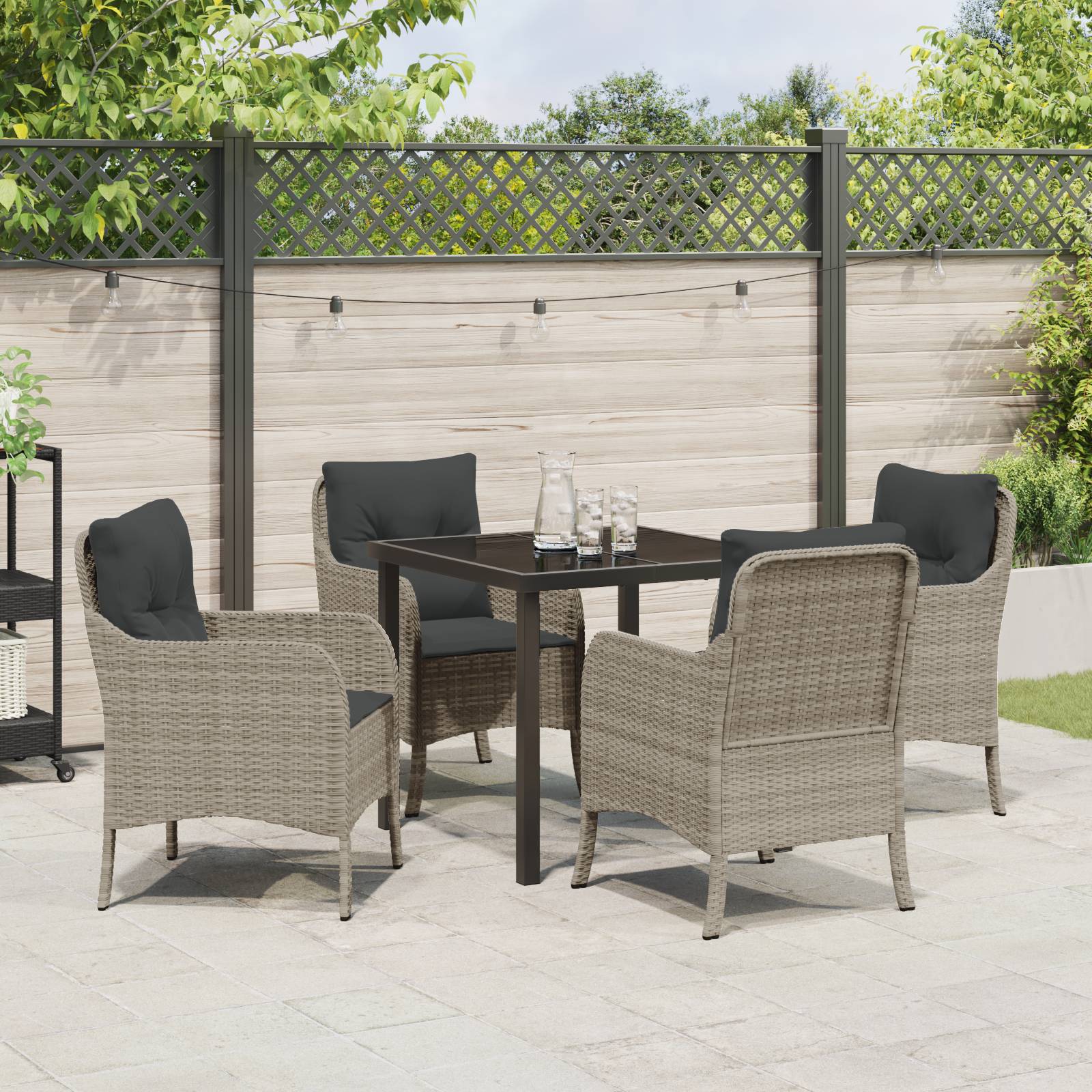vidaXL 5-teiliges Garten-Ess-Set mit Kissen Hellgrau Poly-Rattan