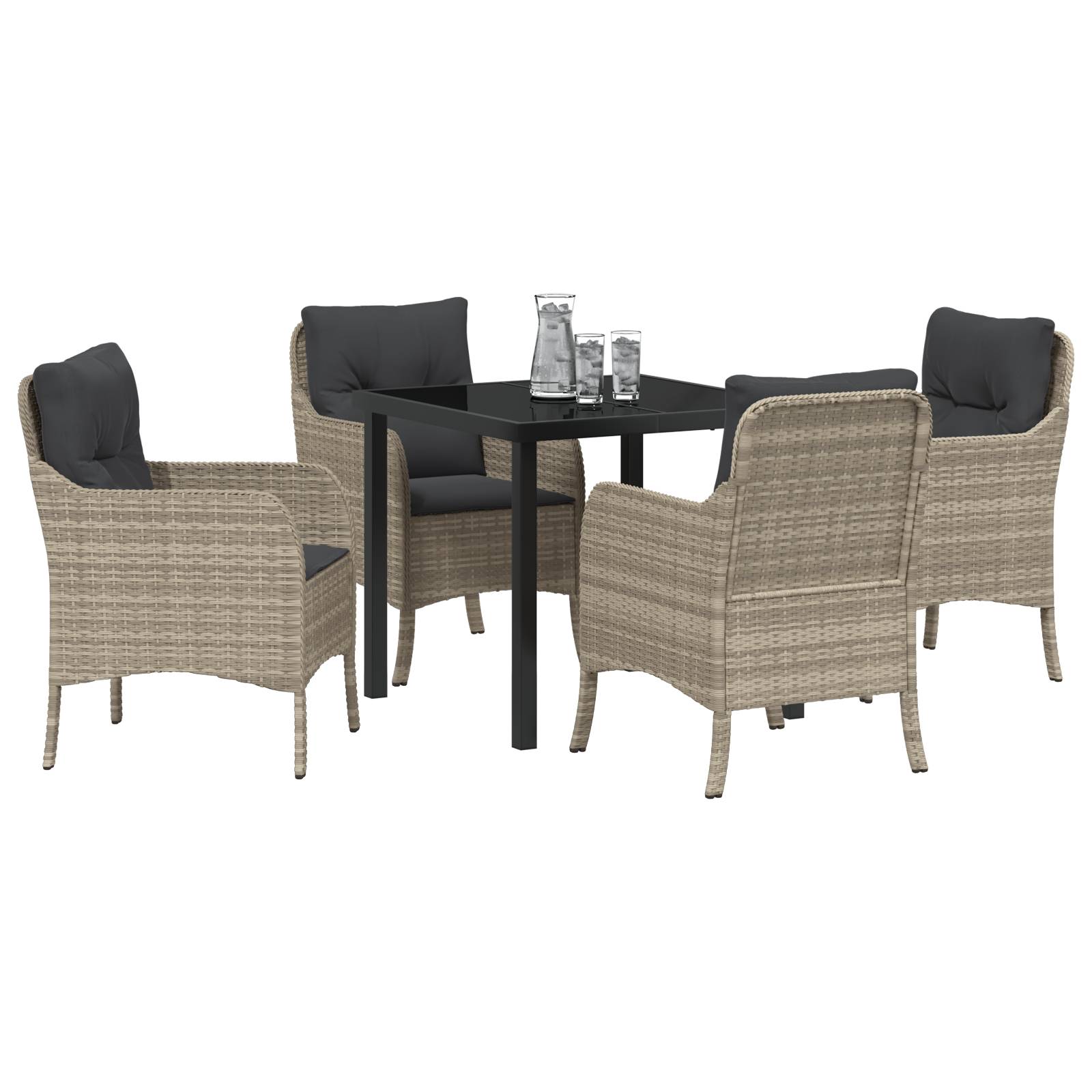 vidaXL 5-teiliges Garten-Ess-Set mit Kissen Hellgrau Poly-Rattan