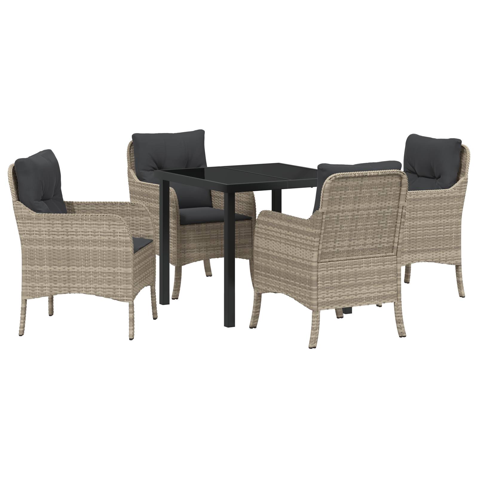 vidaXL 5-teiliges Garten-Ess-Set mit Kissen Hellgrau Poly-Rattan