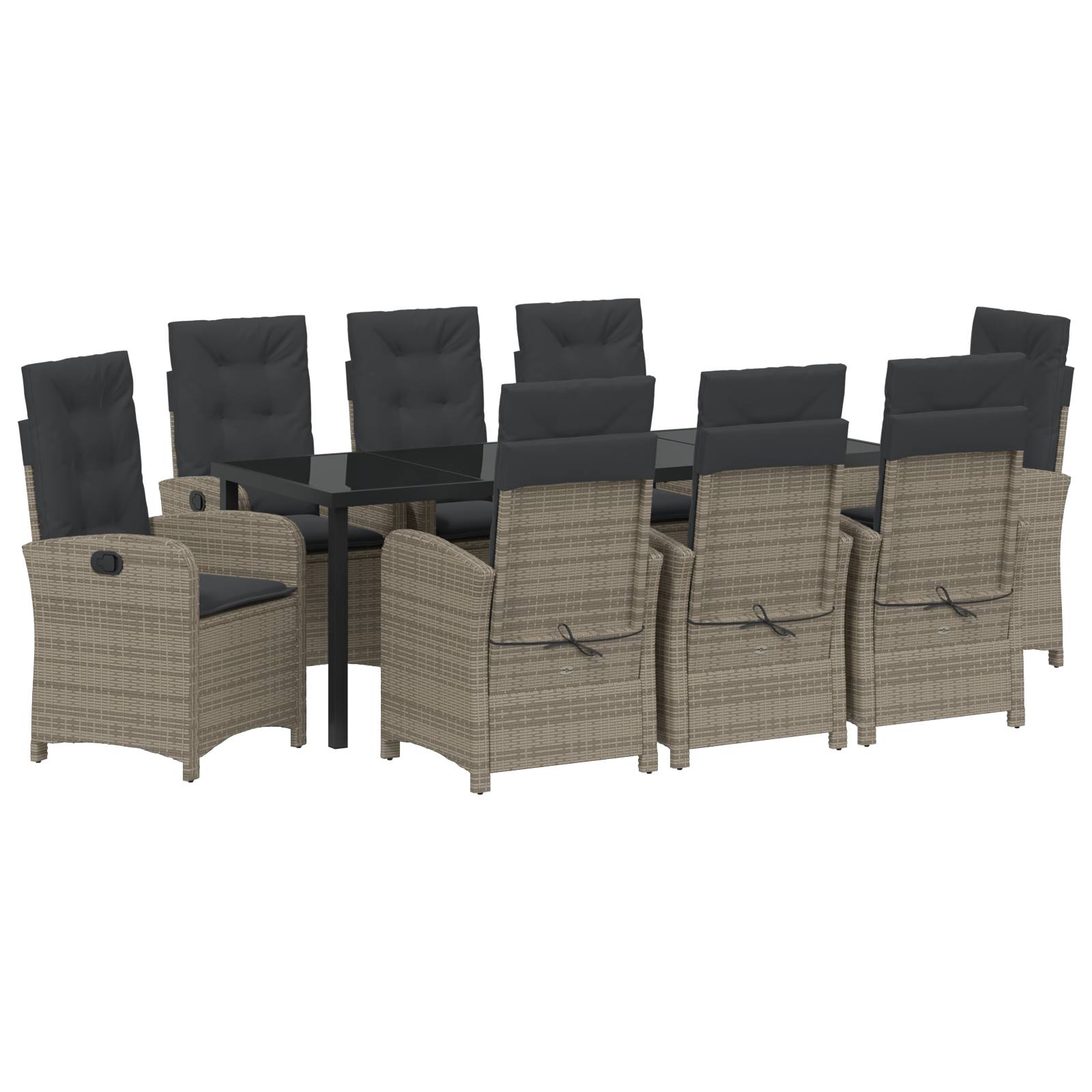 vidaXL 9-teiliges Garten-Esszimmer-Set mit Kissen Grau Poly-Rattan