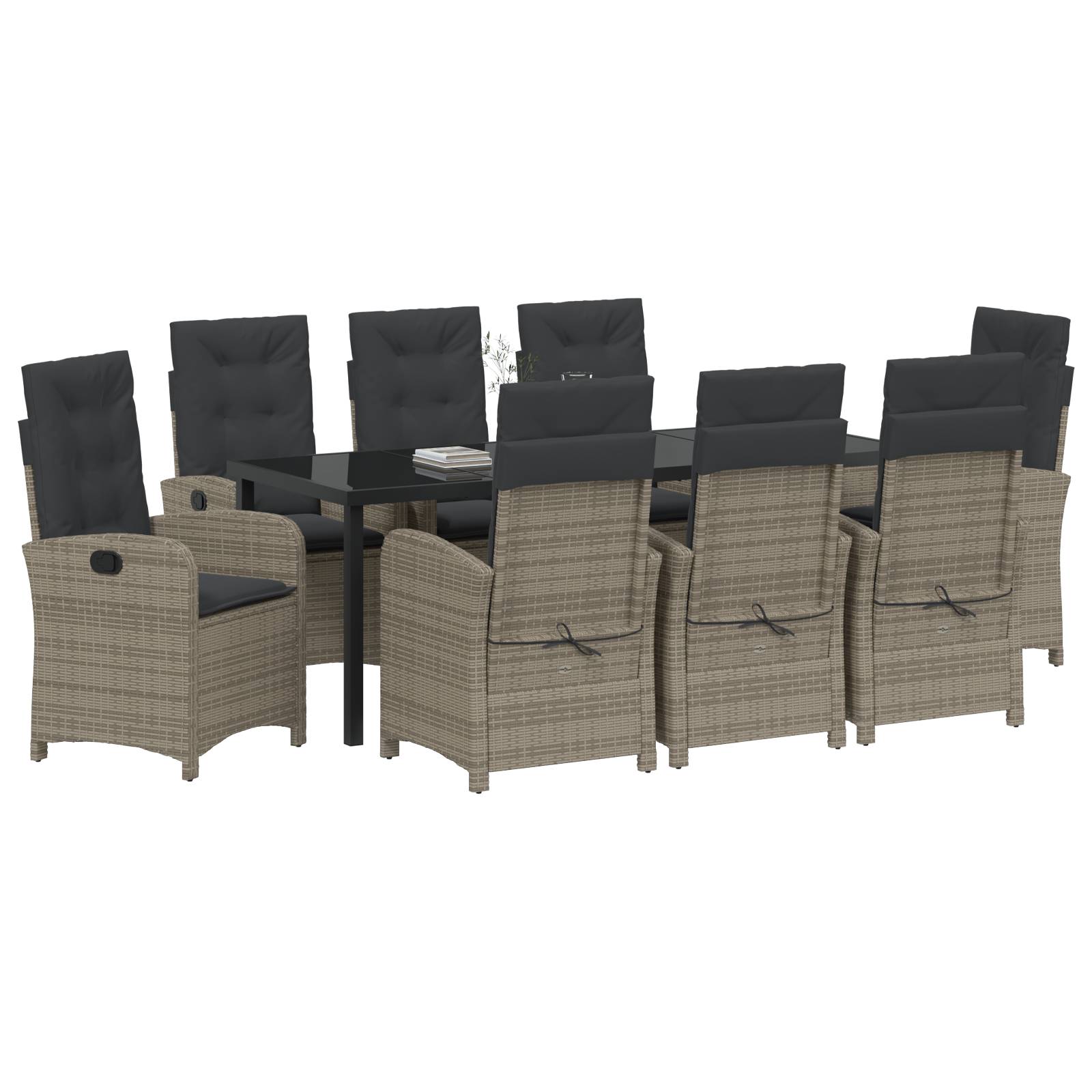 vidaXL 9-teiliges Garten-Esszimmer-Set mit Kissen Grau Poly-Rattan