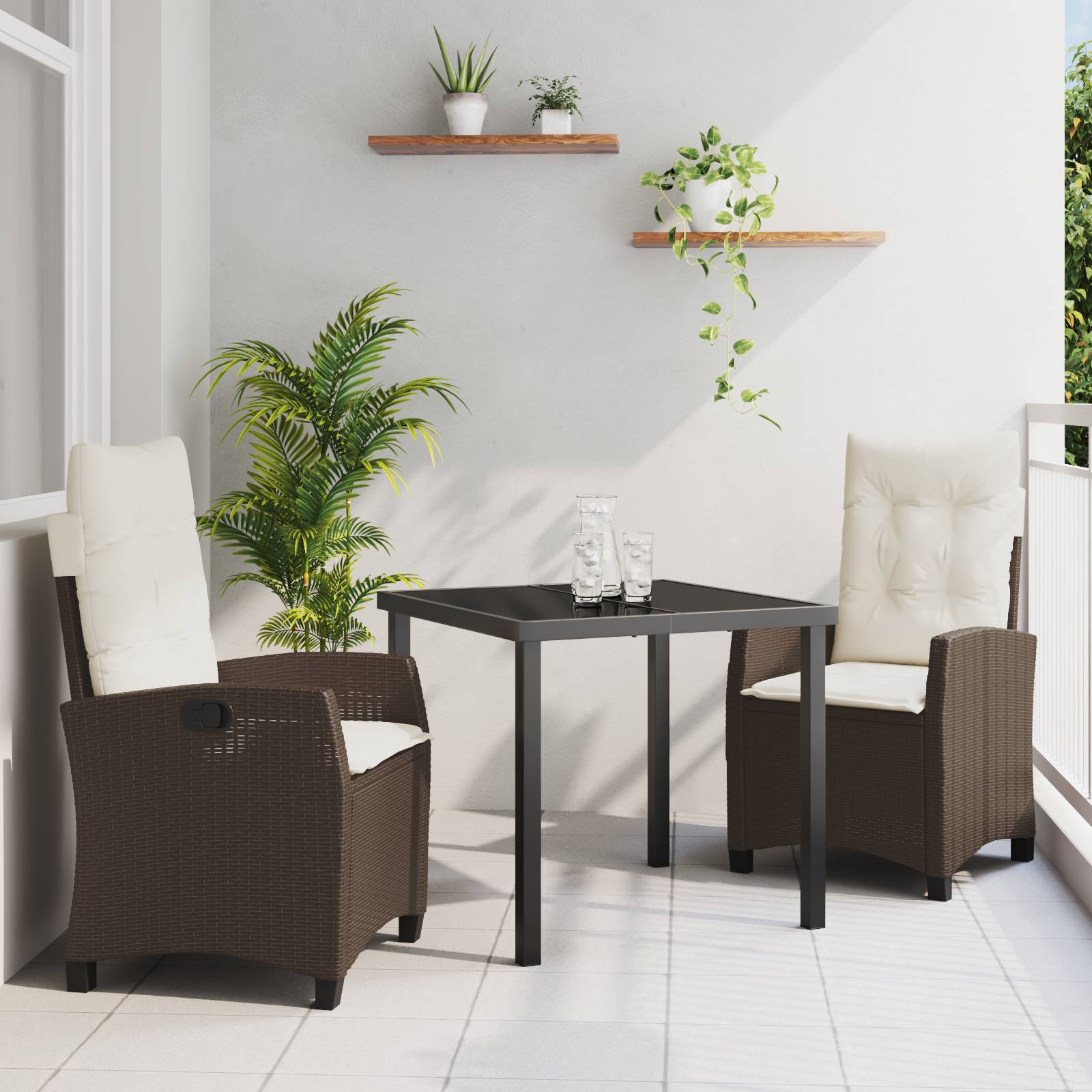 vidaXL 3-teiliges Gartentischset mit Kissen - Braun aus Poly-Rattan