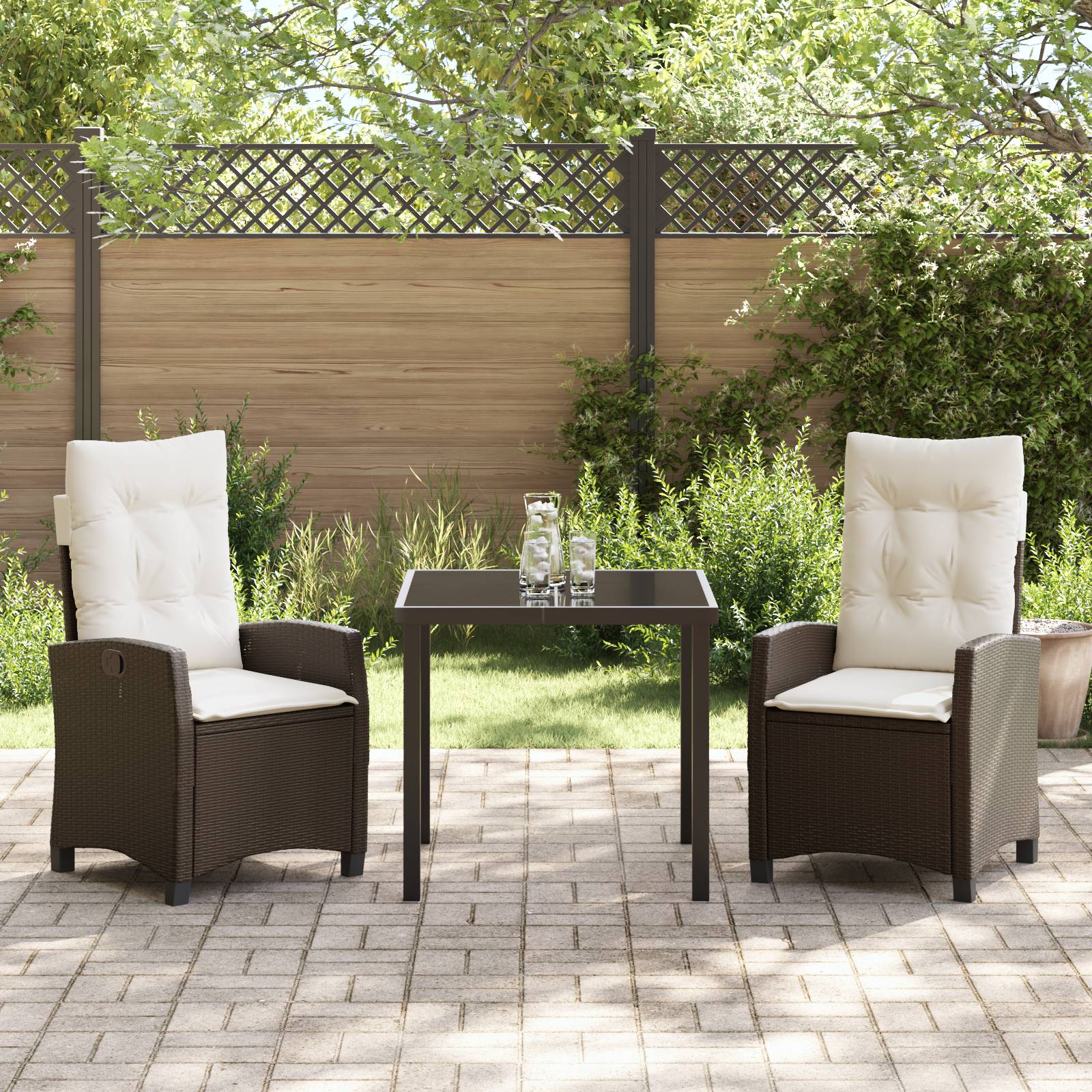vidaXL 3-teiliges Gartentischset mit Kissen - Braun aus Poly-Rattan