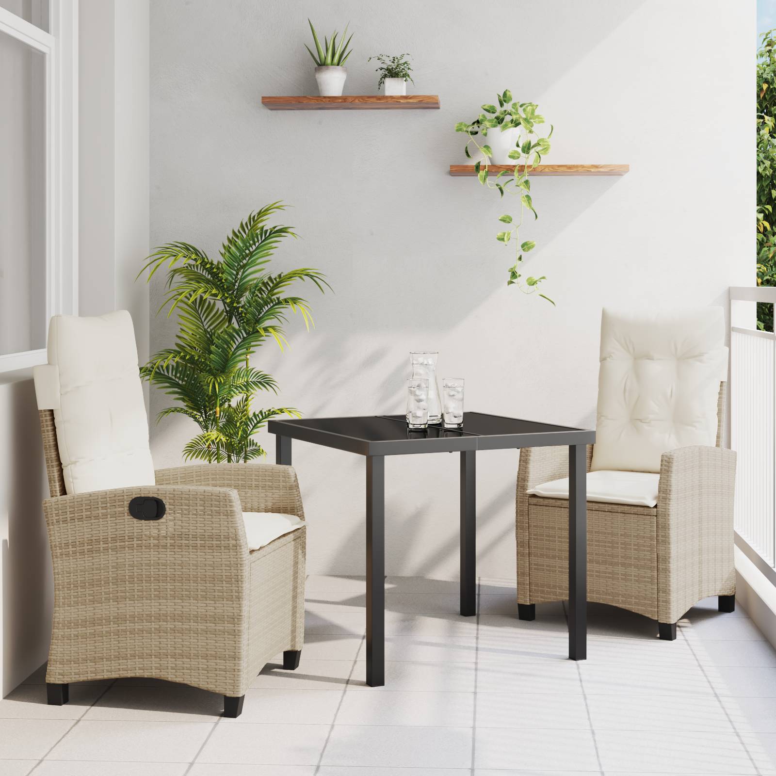 vidaXL 3-teiliges Garten-Essgruppen-Set mit Kissen - Beiger Poly-Rattan