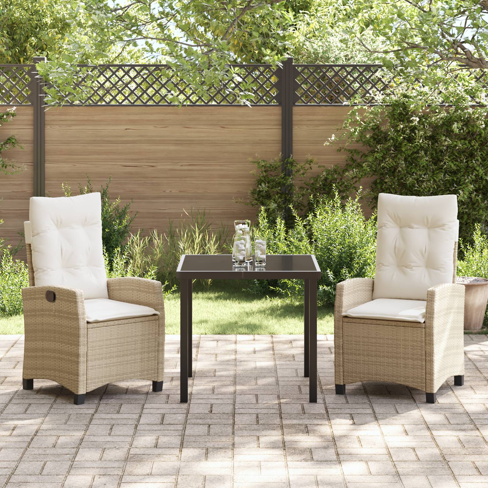 vidaXL 3-teiliges Garten-Essgruppen-Set mit Kissen - Beiger Poly-Rattan