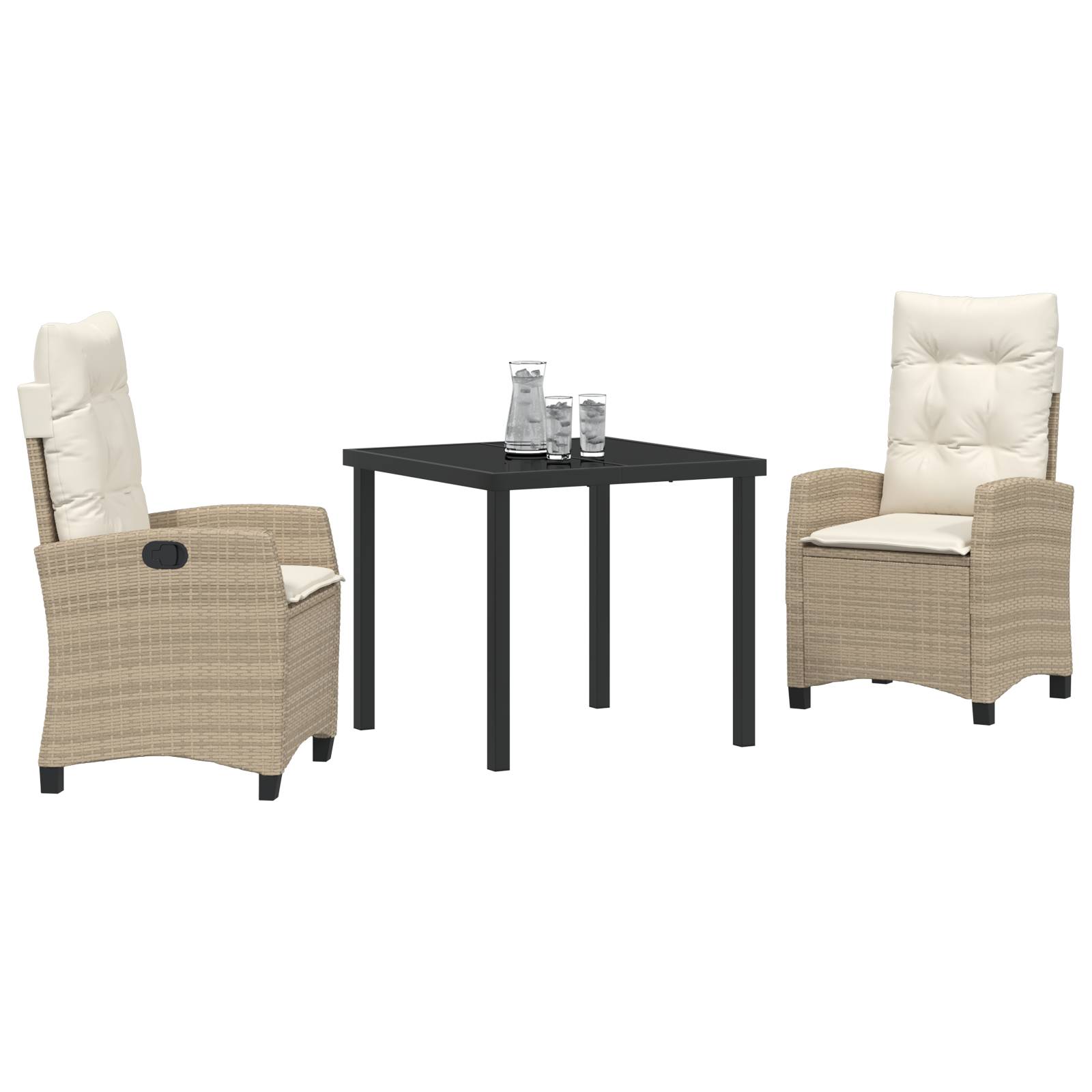 vidaXL 3-teiliges Garten-Essgruppen-Set mit Kissen - Beiger Poly-Rattan