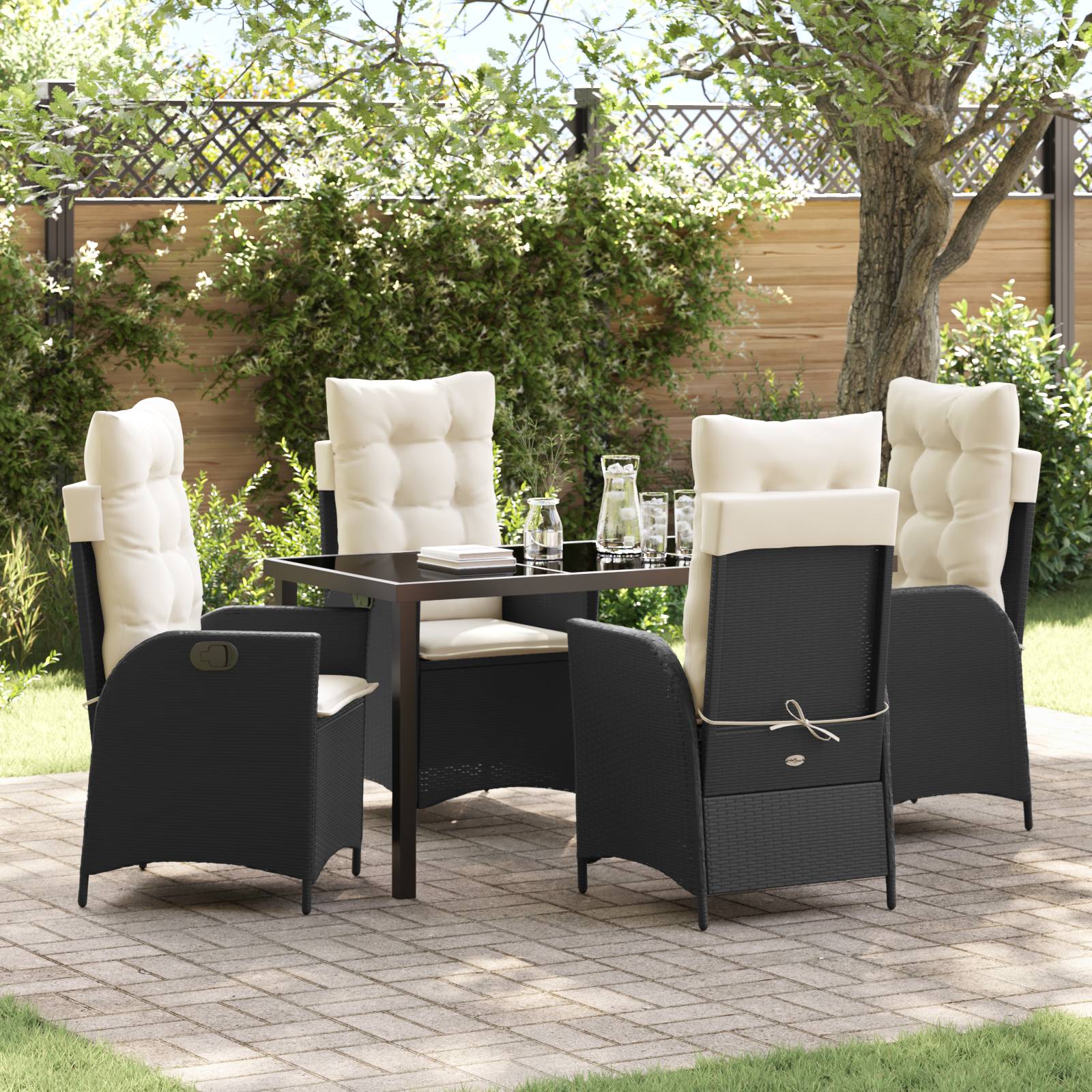 vidaXL 5-tlg. Garten-Essgruppe mit Kissen Schwarz Poly Rattan