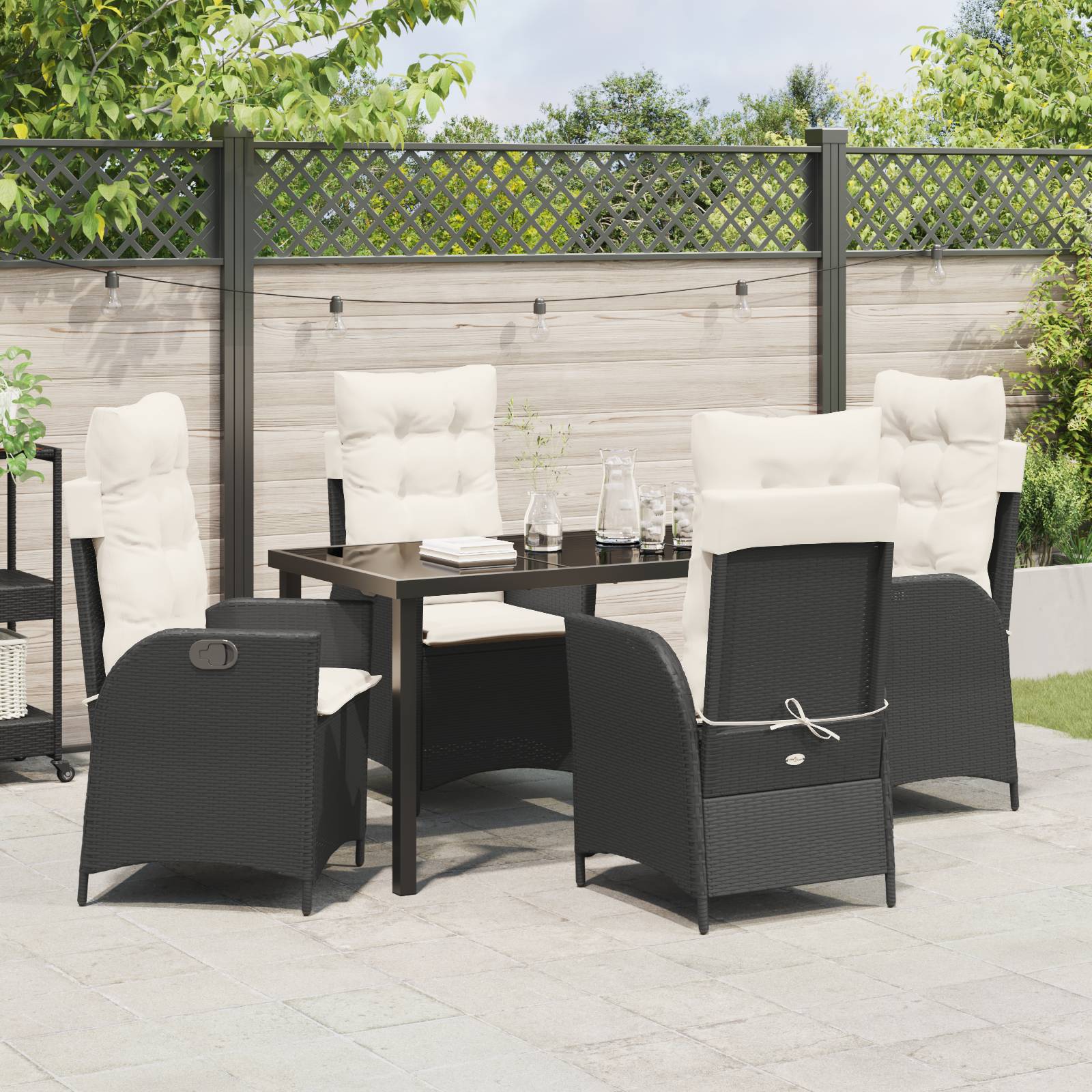 vidaXL 5-tlg. Garten-Essgruppe mit Kissen Schwarz Poly Rattan