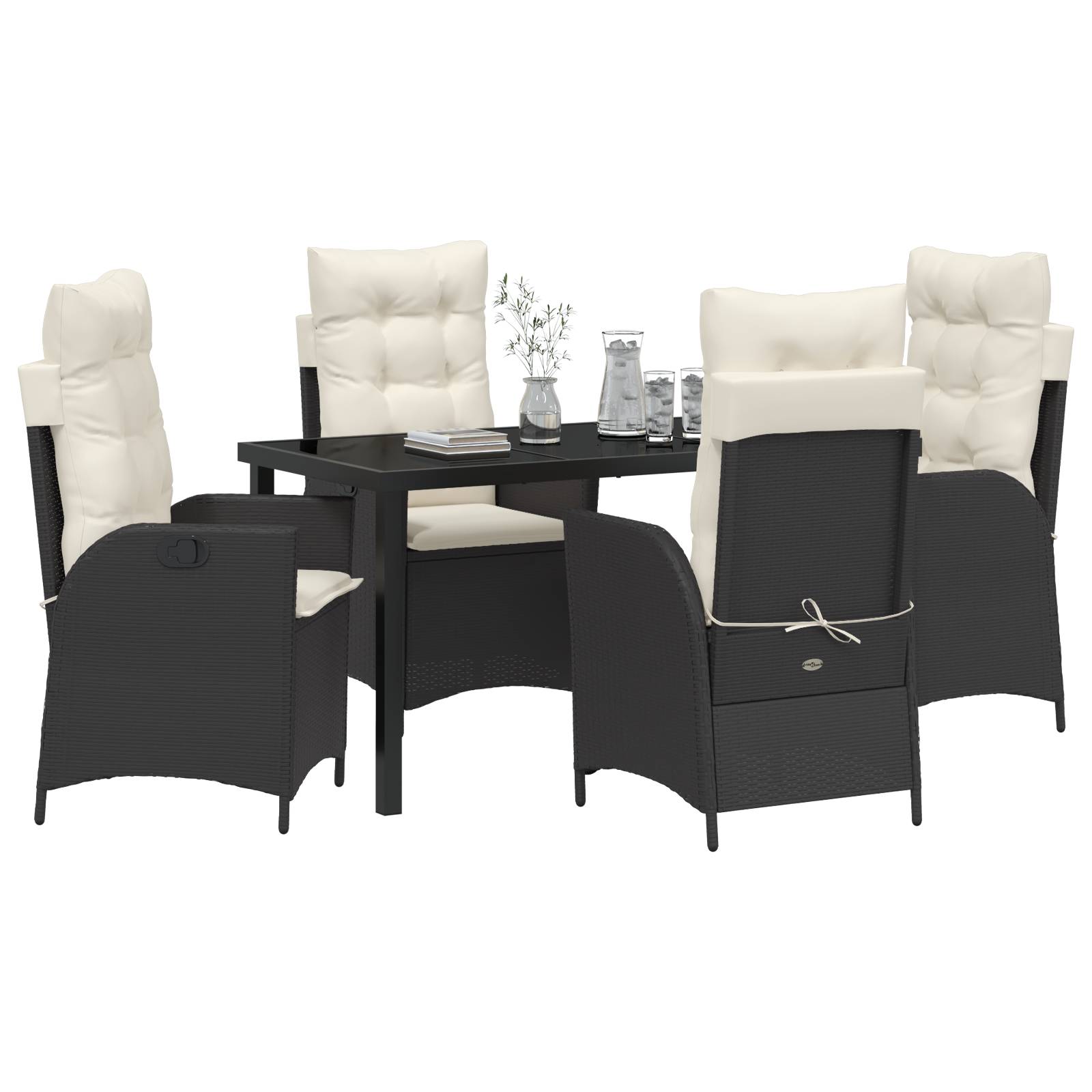 vidaXL 5-tlg. Garten-Essgruppe mit Kissen Schwarz Poly Rattan
