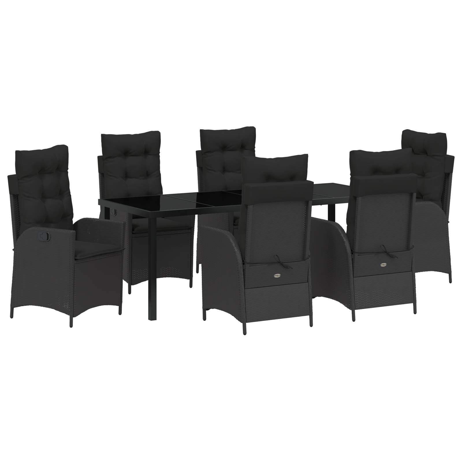 vidaXL 7-tlg. Garten-Essgruppe mit Kissen Schwarz Poly Rattan