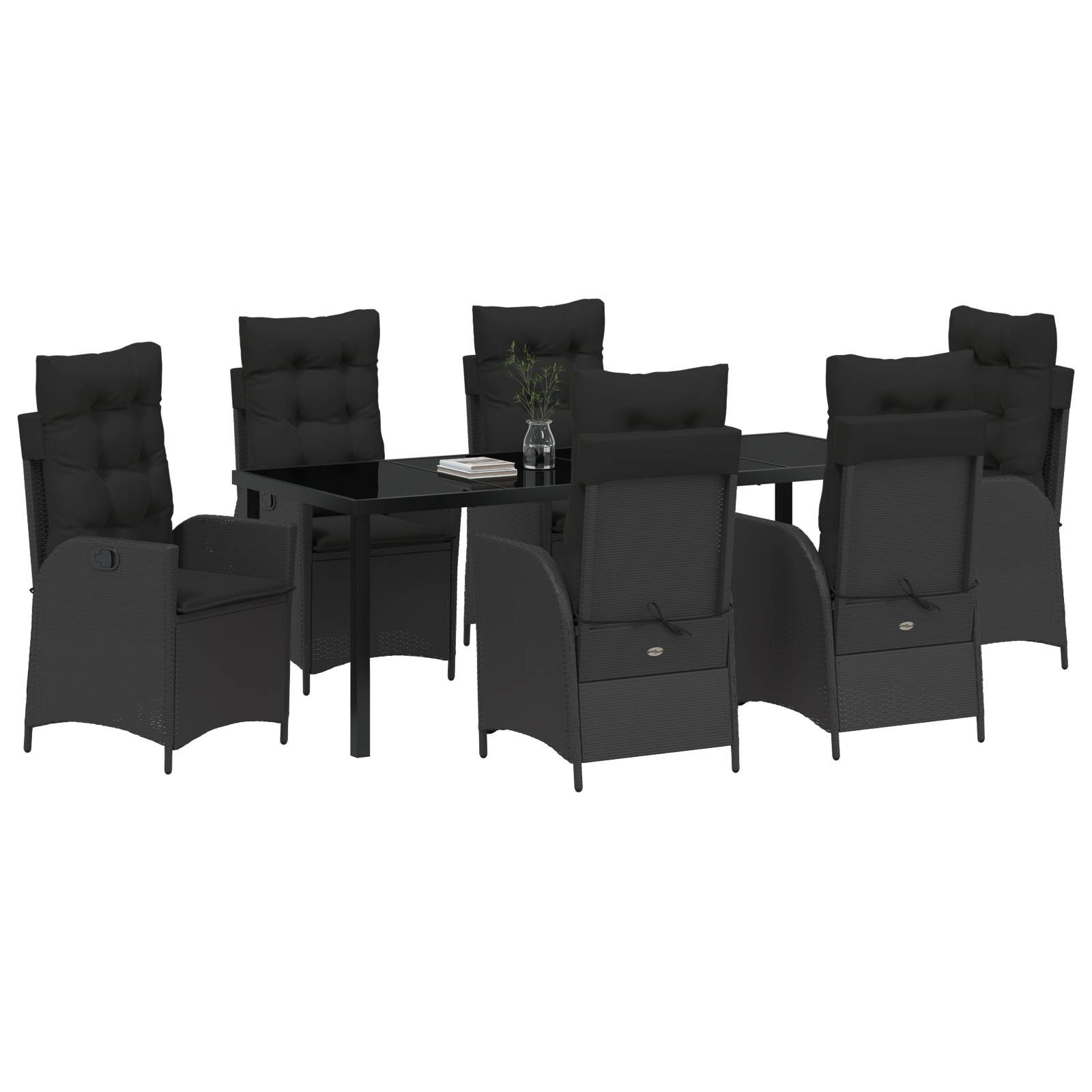 vidaXL 7-tlg. Garten-Essgruppe mit Kissen Schwarz Poly Rattan