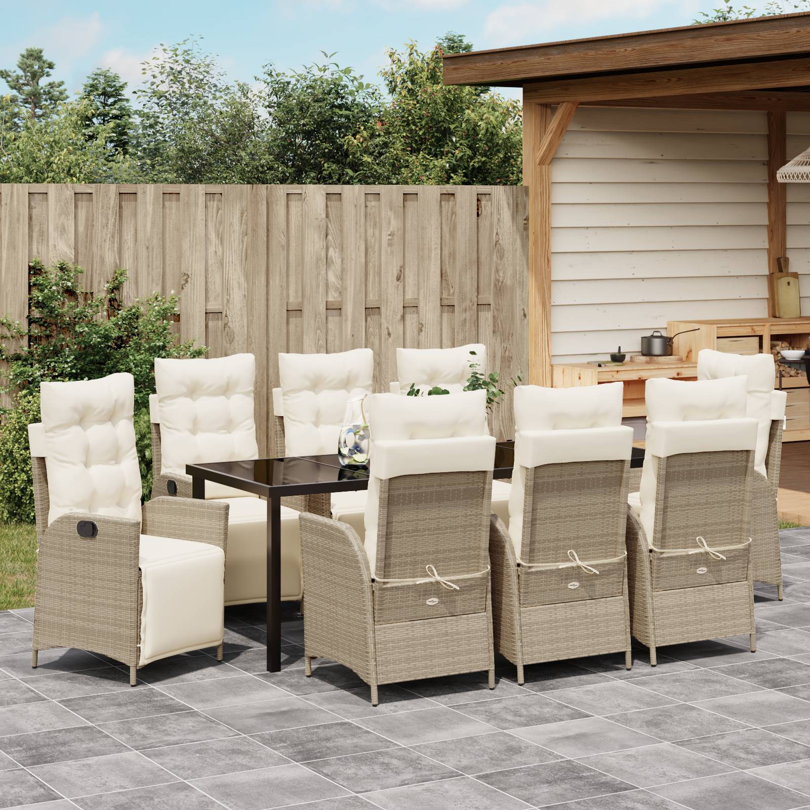 vidaXL 9-teiliges Garten-Esszimmer Set Beige Poly-Rattan