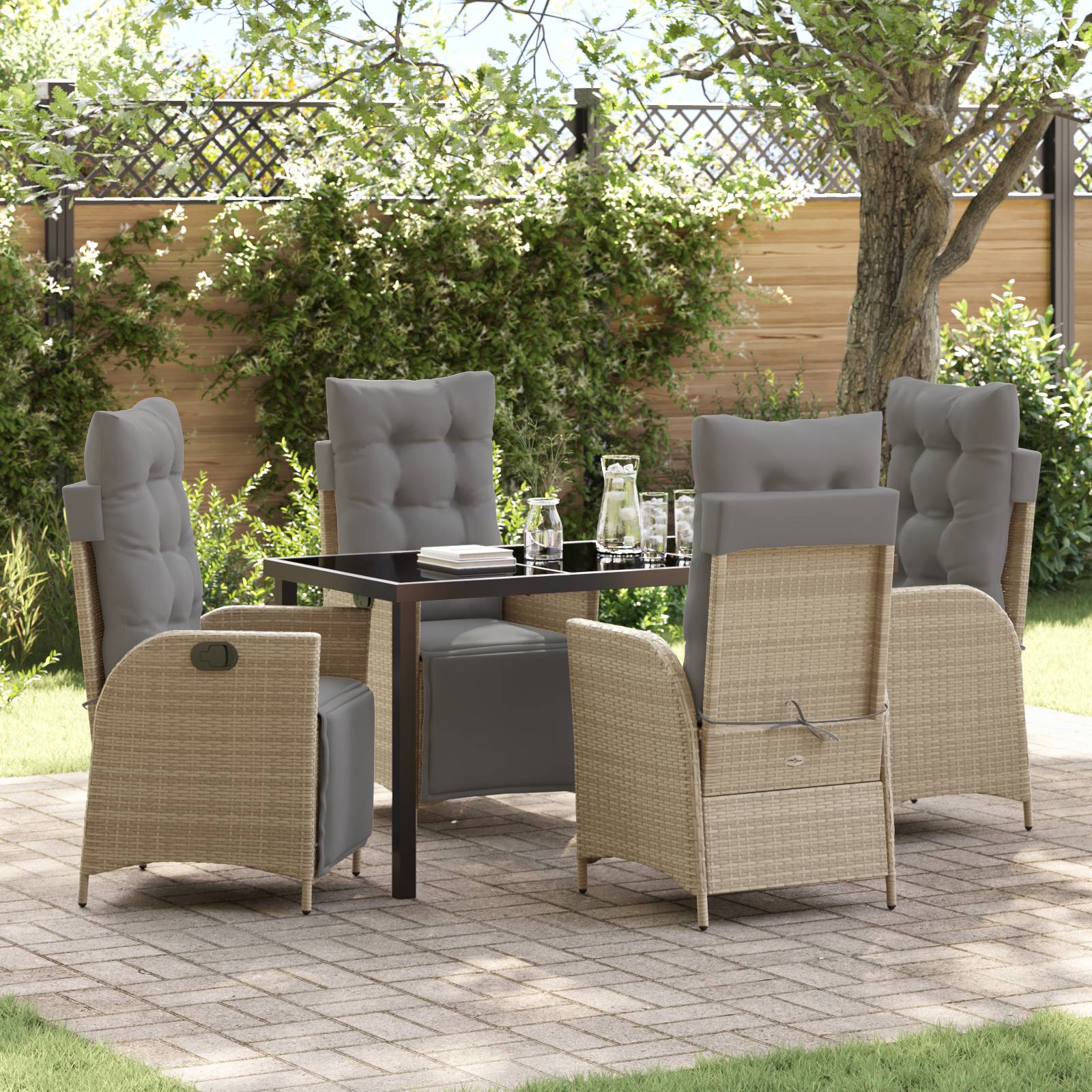 vidaXL 5-teiliges Garten-Dining-Set Beige Poly Rattan