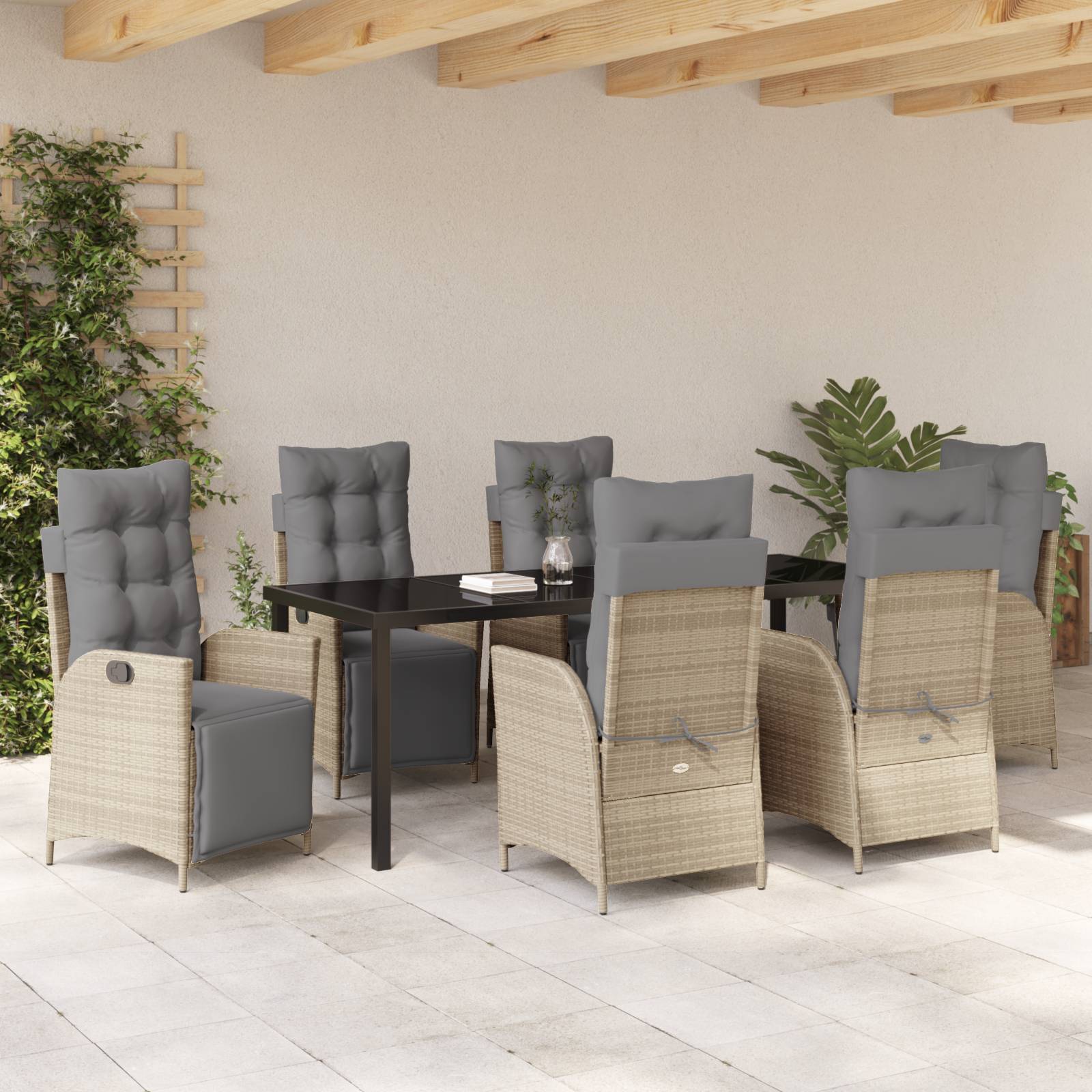 vidaXL 7-teiliges Garten-Dining-Set Beiges Poly-Rattan