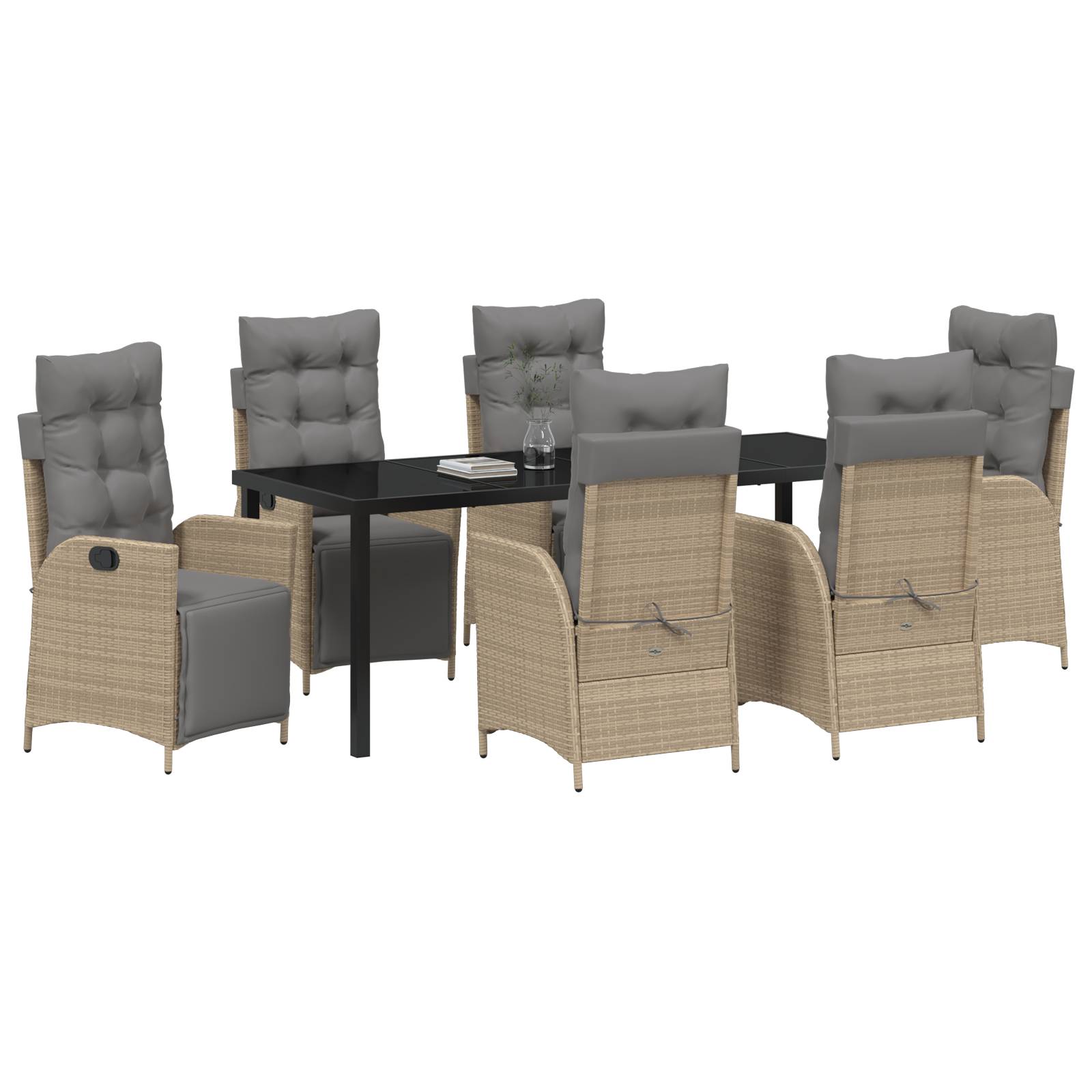 vidaXL 7-teiliges Garten-Dining-Set Beiges Poly-Rattan