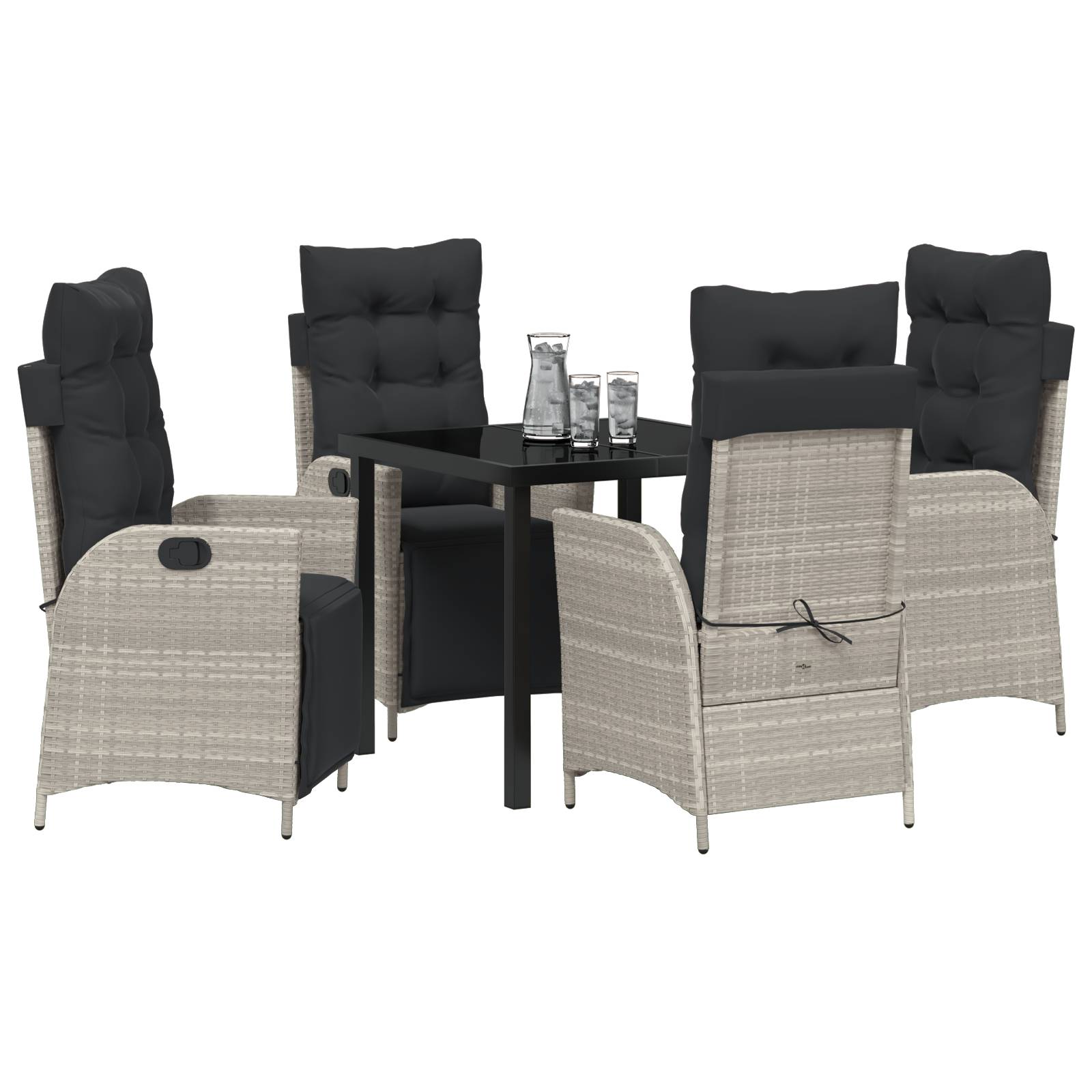 vidaXL 5-teiliges Garten-Esstisch-Set Hellgrau aus Poly-Rattan