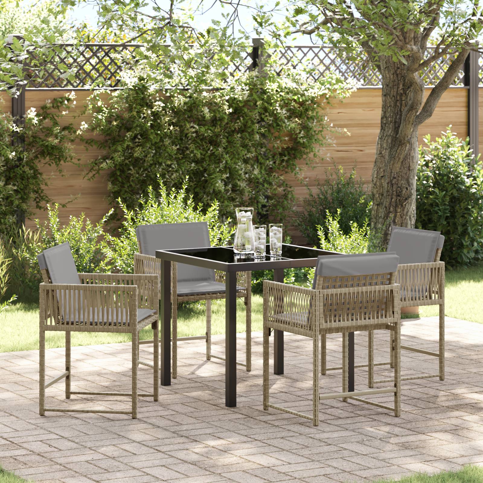 vidaXL 5-tlg. Garten-Essgruppe mit Kissen Beige Poly Rattan