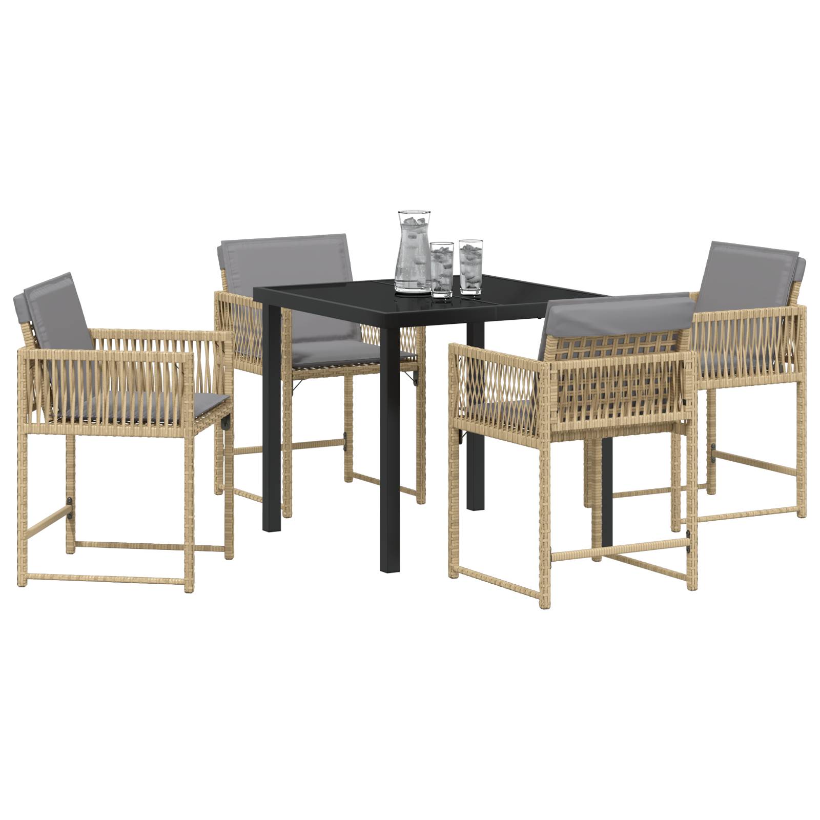 vidaXL 5-tlg. Garten-Essgruppe mit Kissen Beige Poly Rattan