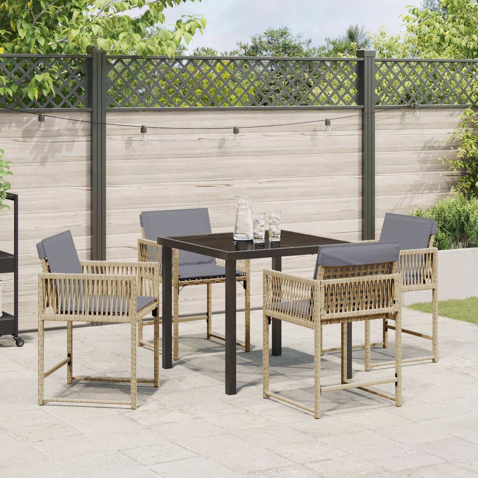 vidaXL 5-tlg. Garten-Essgruppe mit Kissen Beige Poly Rattan